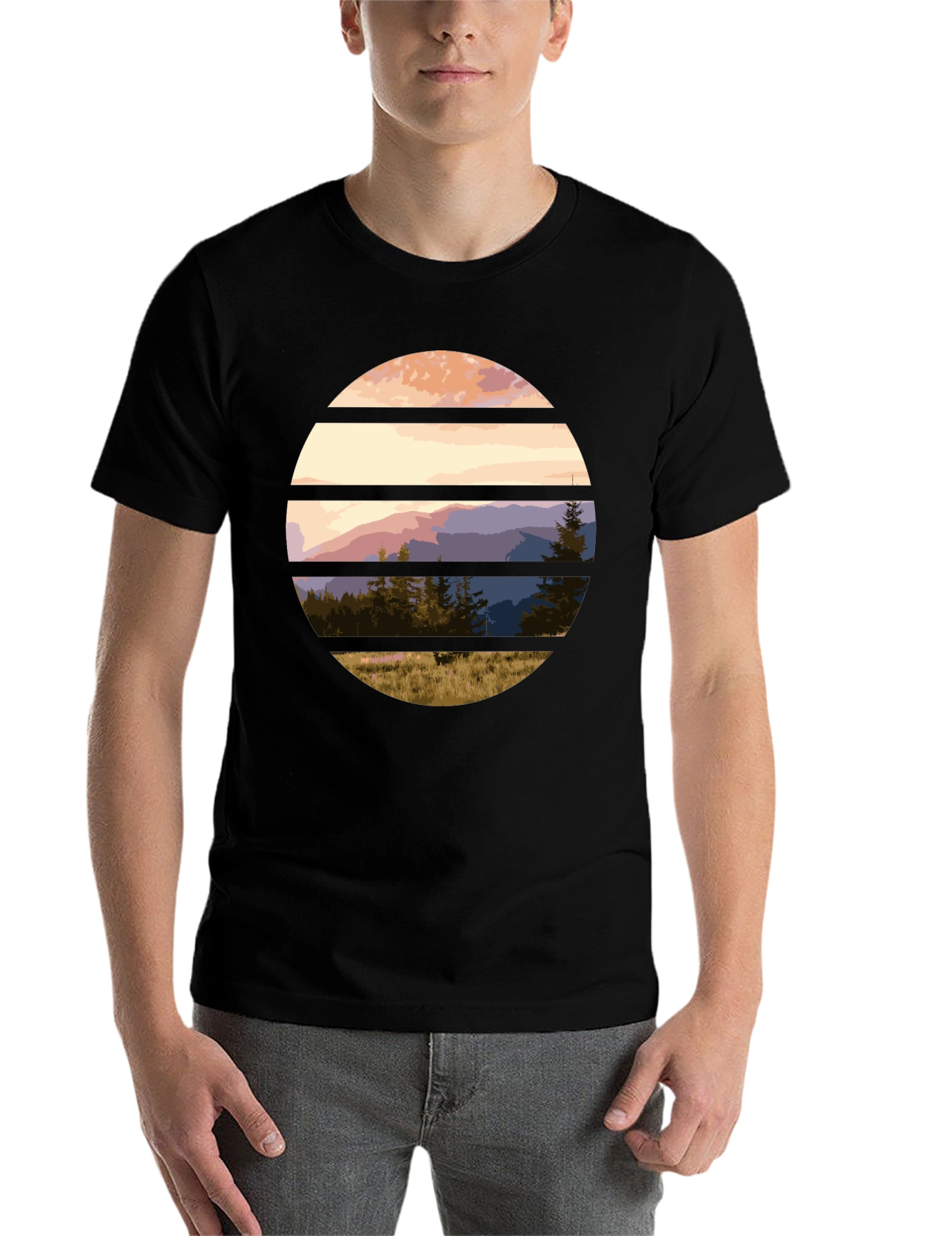 Black Scenic Mountain Sunset Graphic Tee view 7