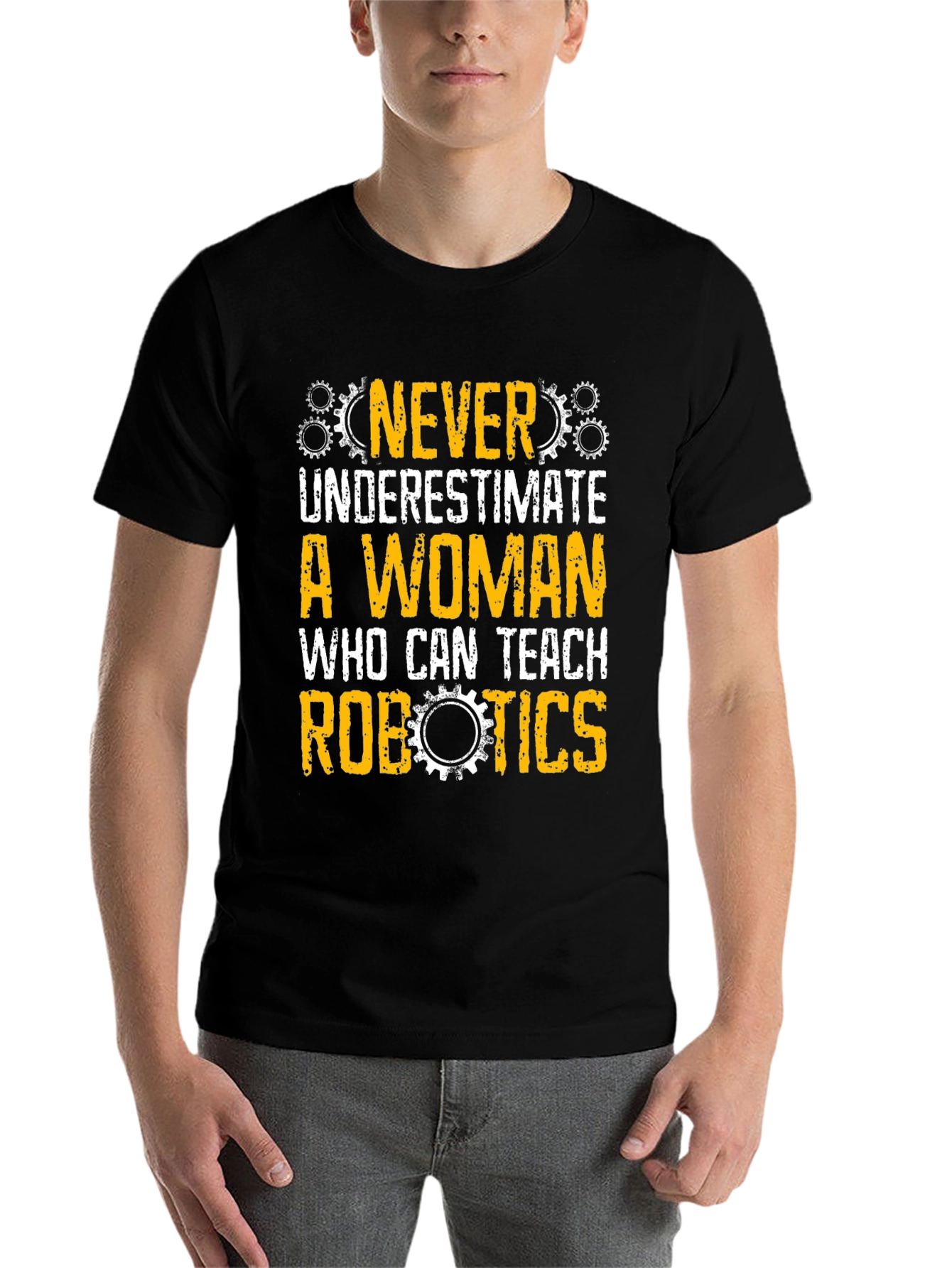 Black Never Underestimate Woman Robotics Teacher T-Shirt view 7