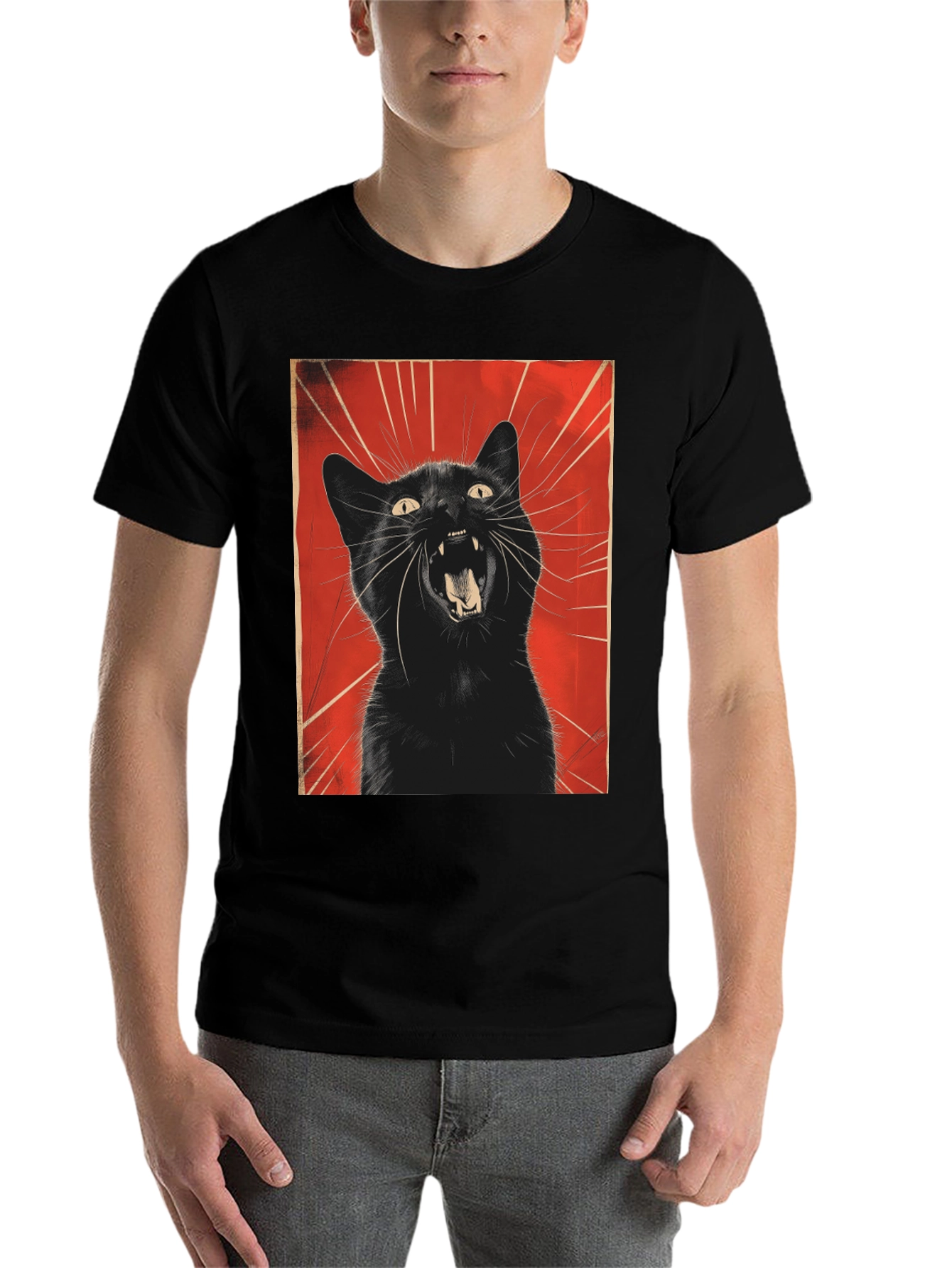 Black Black Cat Roar Graphic Tee - Unisex view 7