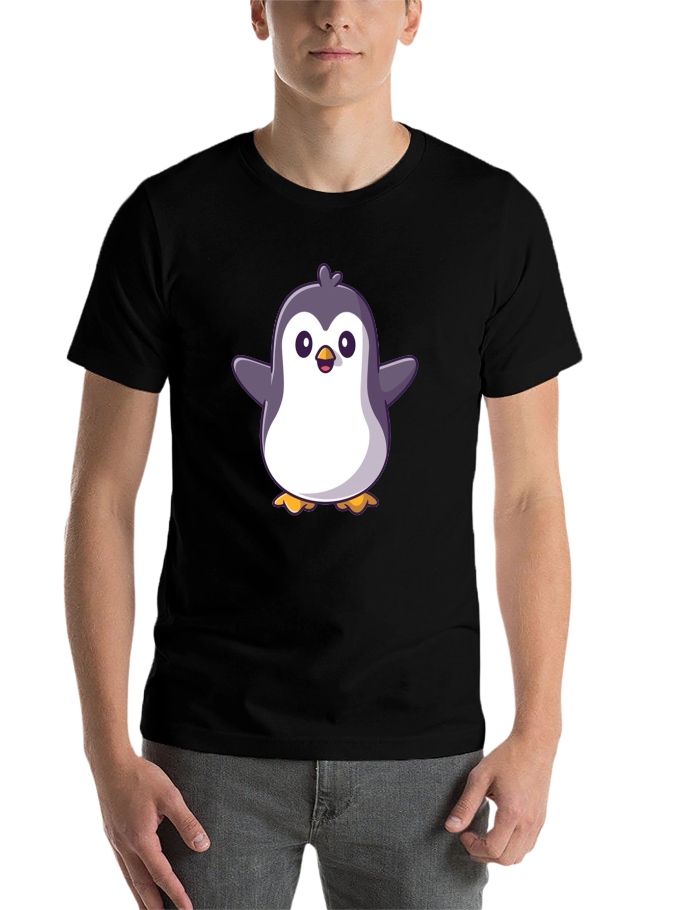 Black Cute Penguin Graphic Black T-Shirt view 7