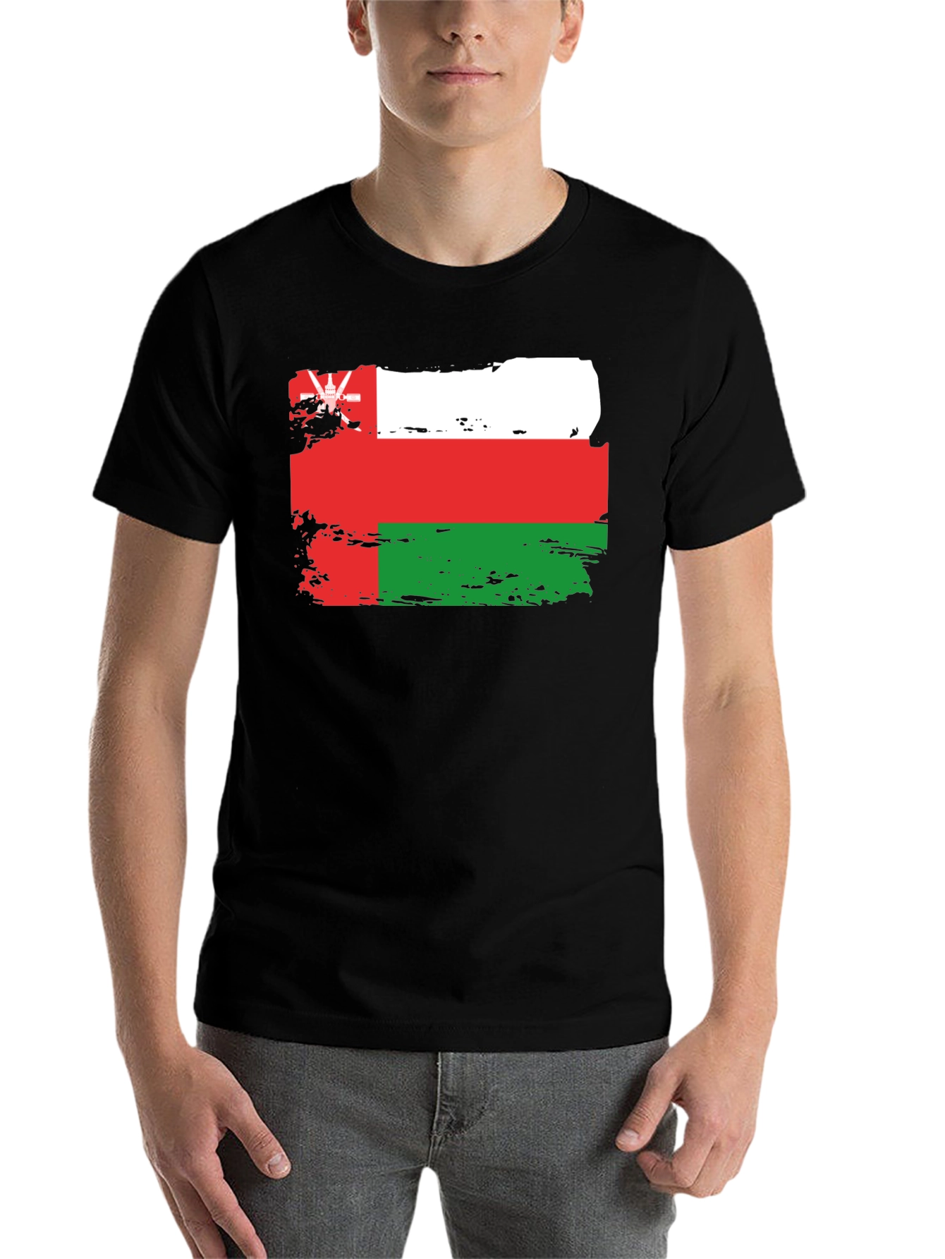 Black Oman Flag T-Shirt: Distressed Style Tee view 7