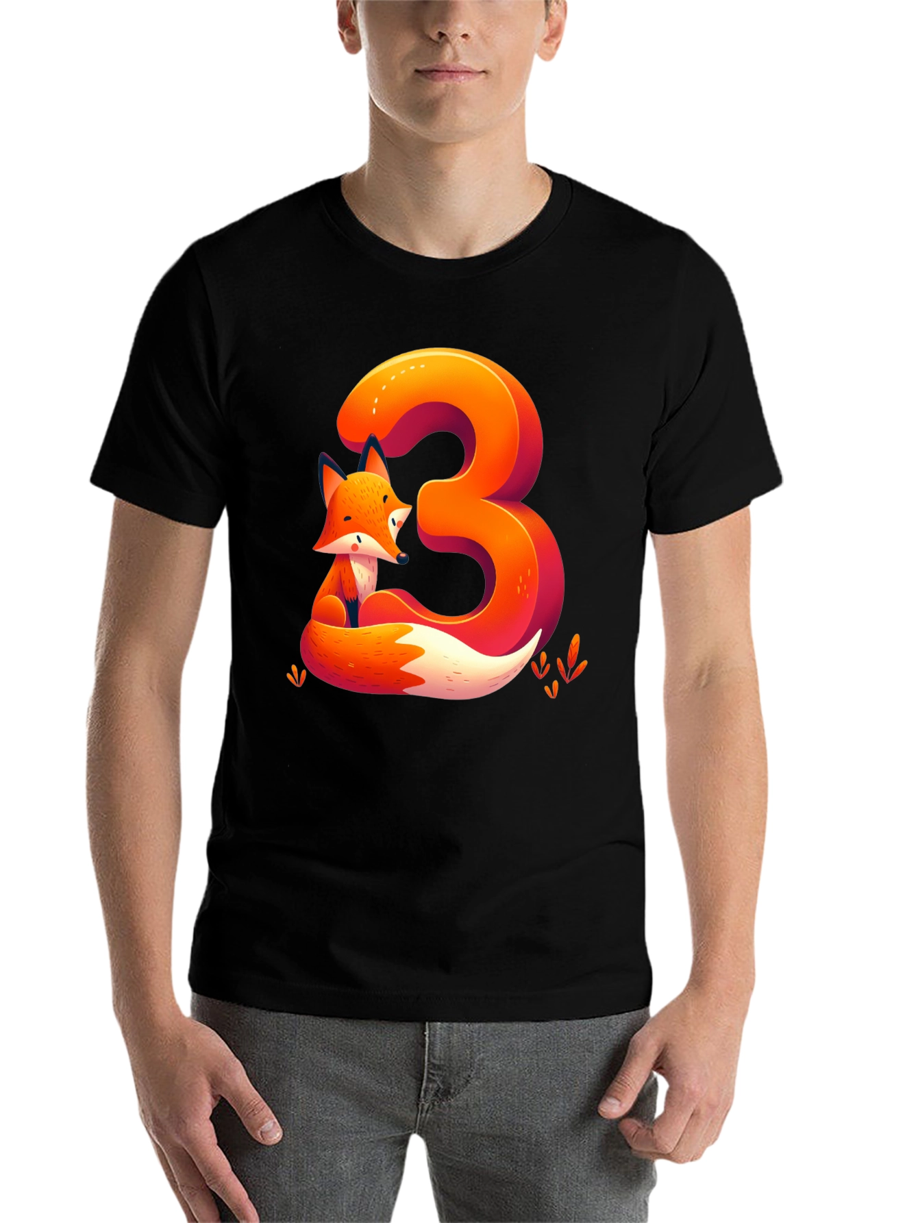 Black Fox Number 3 Graphic Tee - Cute Animal Shirt view 7