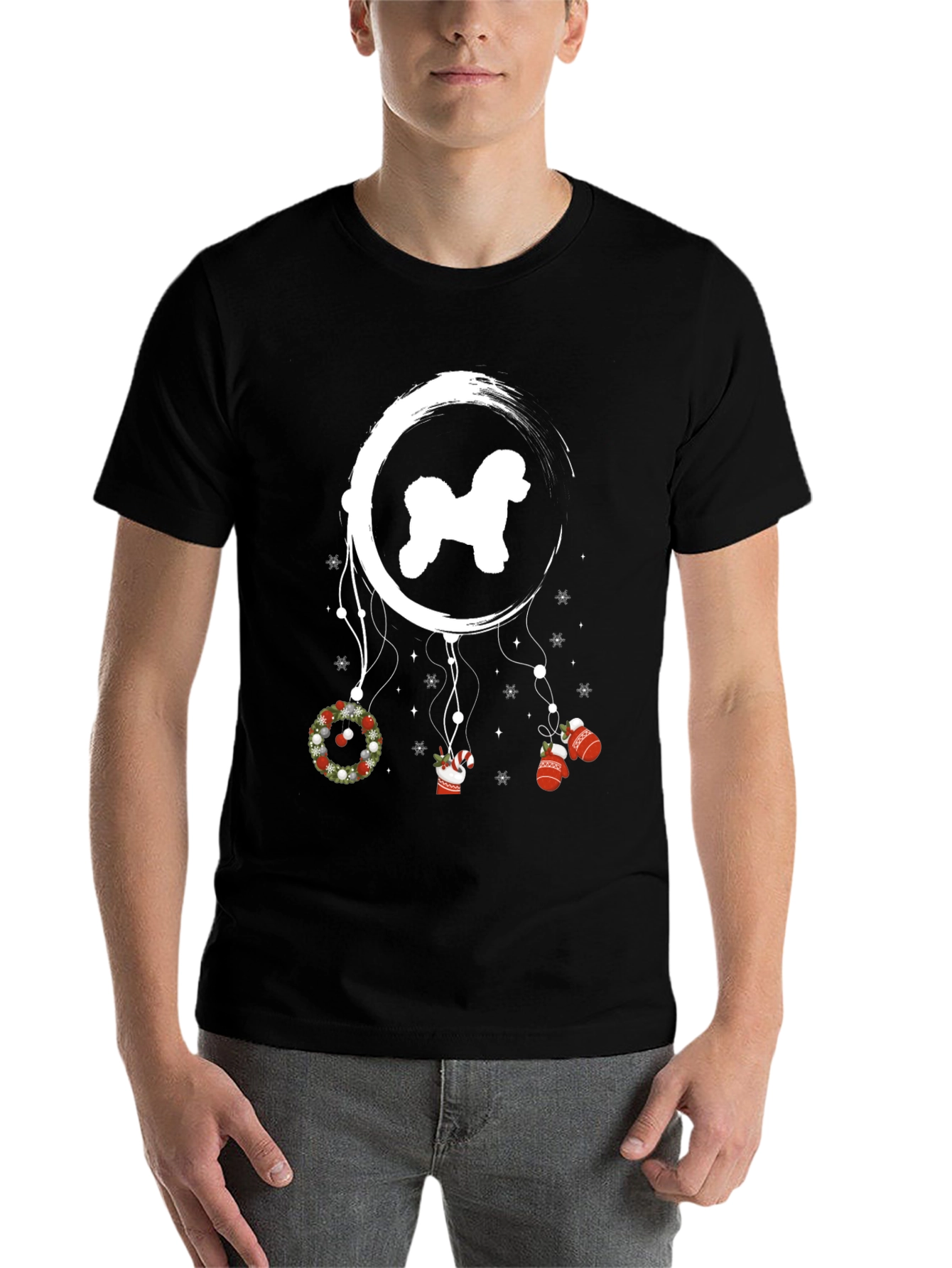 Black Festive Dog Dreamcatcher T-Shirt view 7