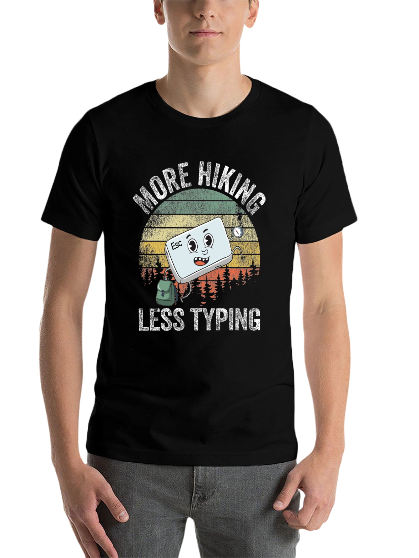 Black More Hiking Less Typing Graphic T-Shirt view 7