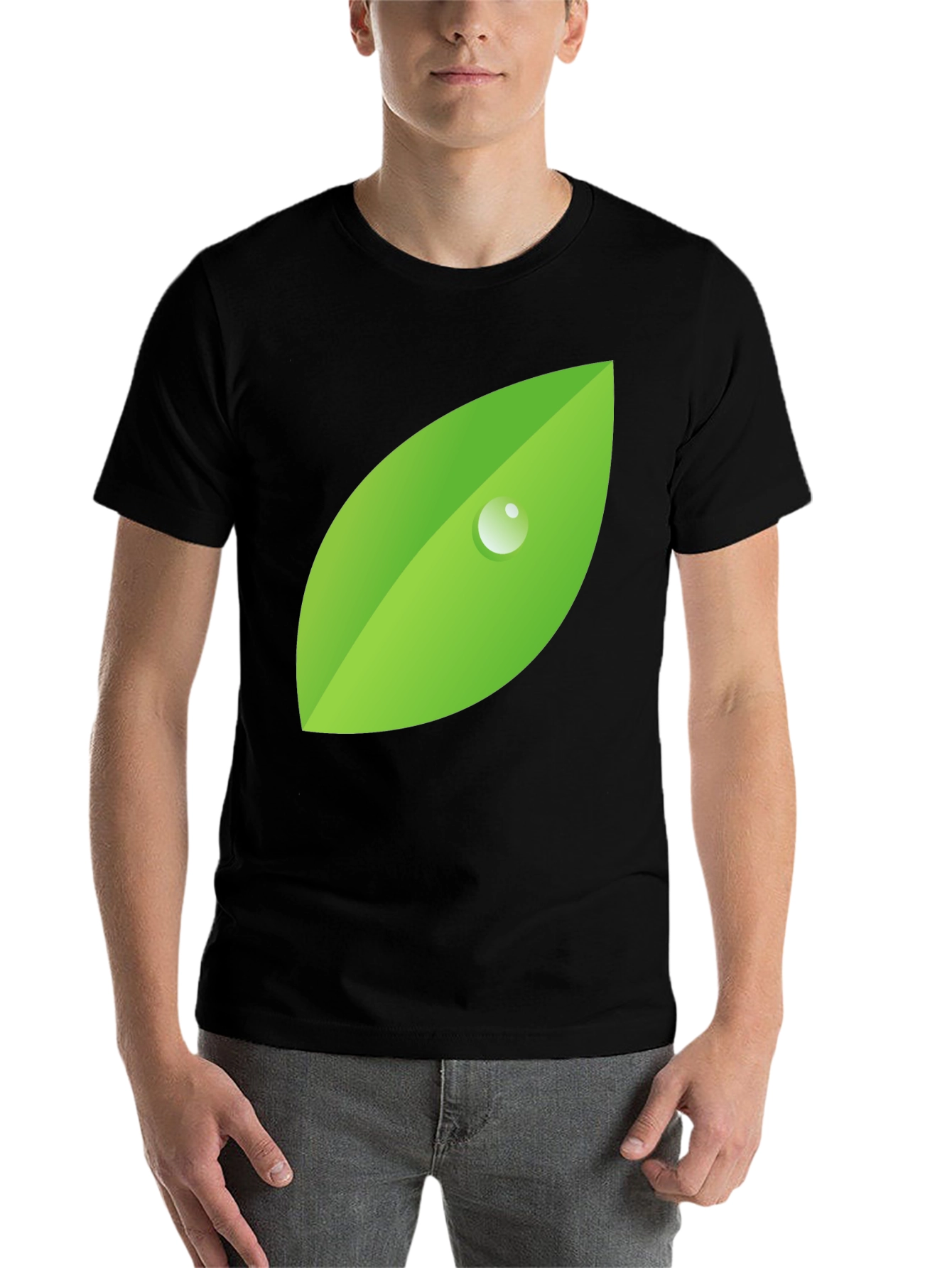 Nature's Drop Tee - Black, Leaf Graphic - 7