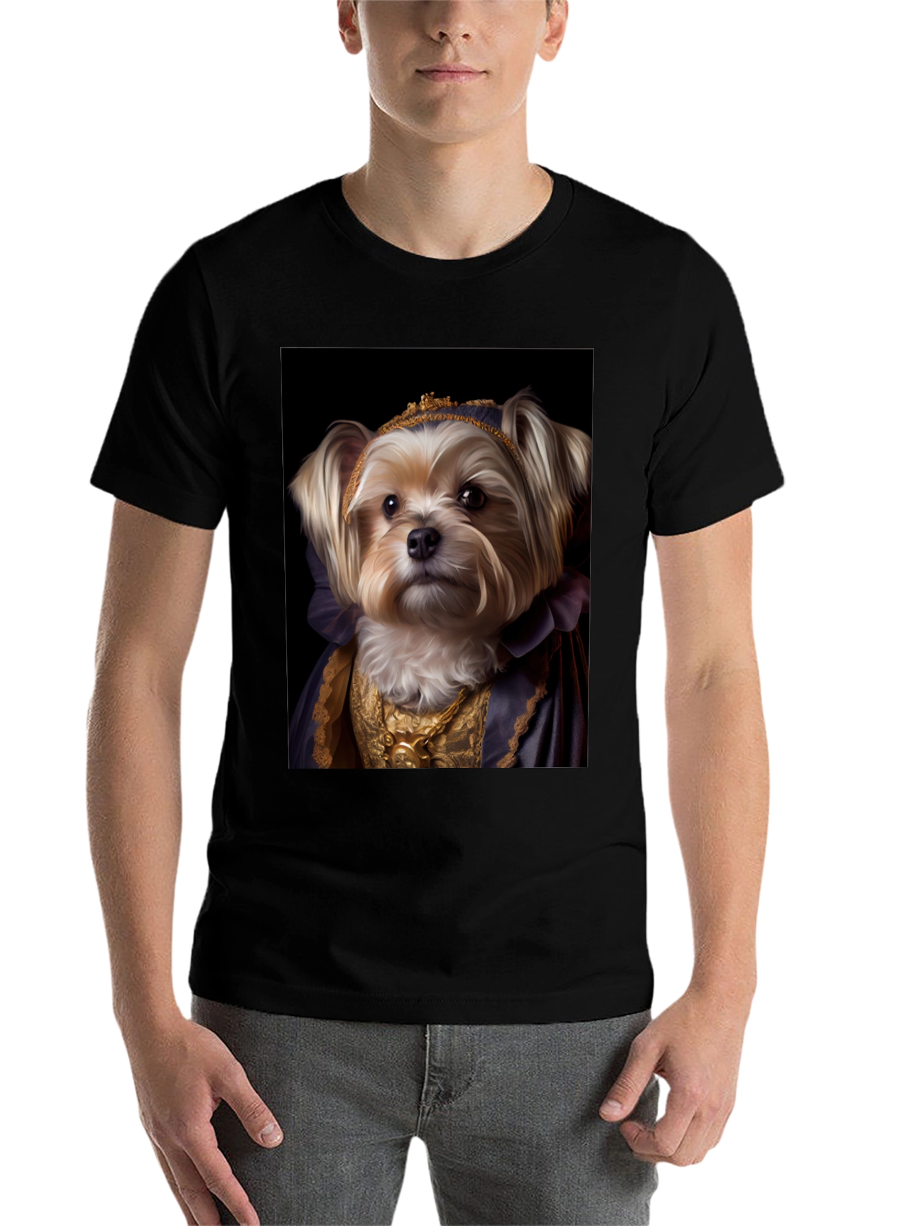 Black Dog Queen Graphic Tee - Regal Canine Portrait T-Shirt view 7