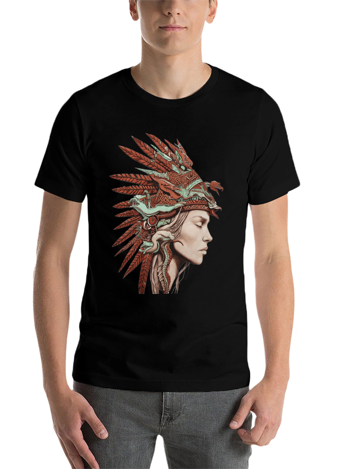 Black Native American Headdress Graphic T-Shirt view 7