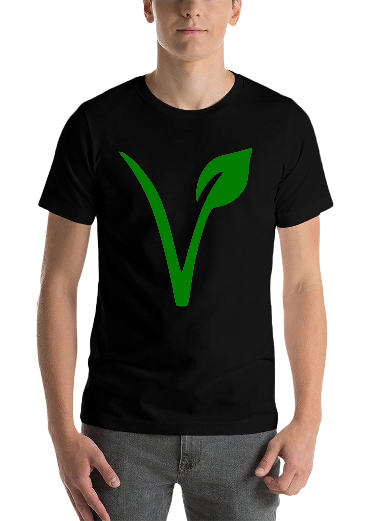 Black Vegan Symbol T-Shirt - Green on Black view 7