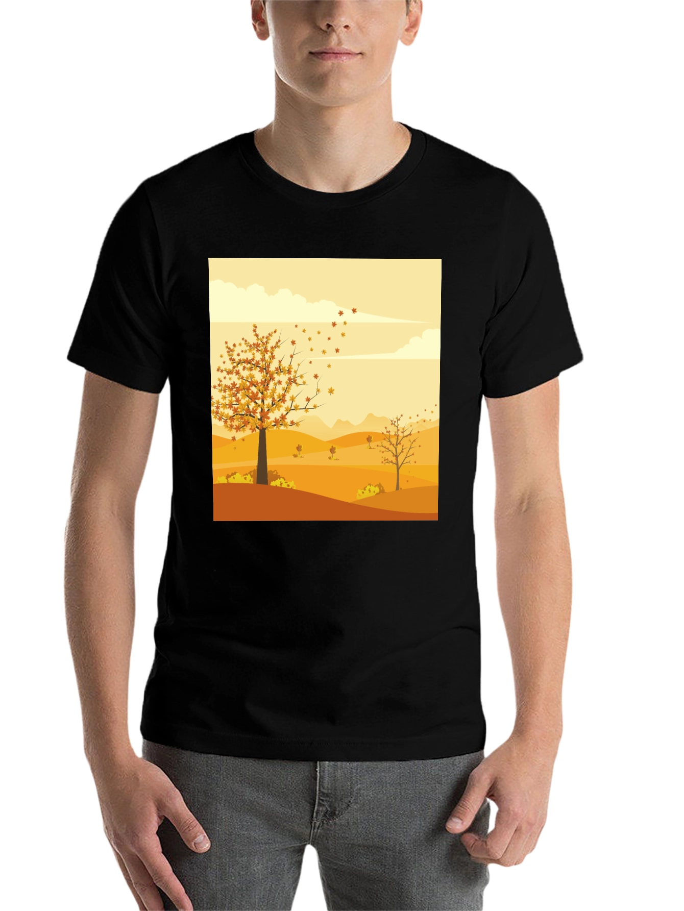 Black Autumn Scene Graphic Tee - Unisex Black T-Shirt view 7
