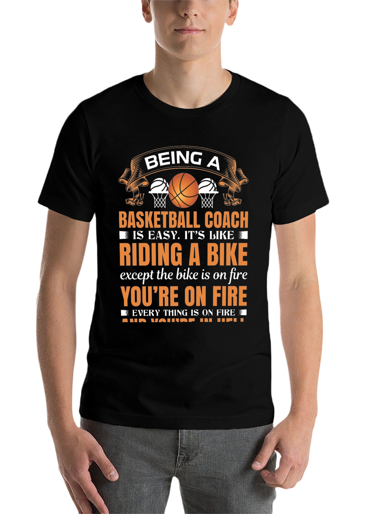 Black Basketball Coach On Fire T-Shirt view 7