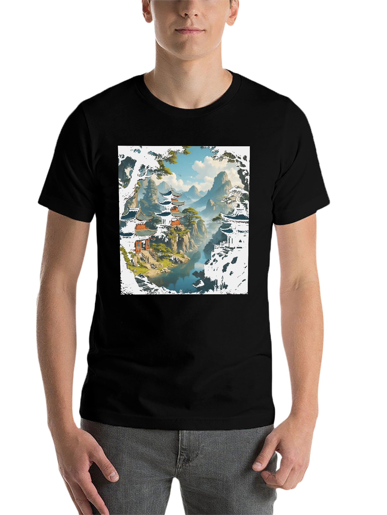 Black Asian Landscape Graphic Tee view 7