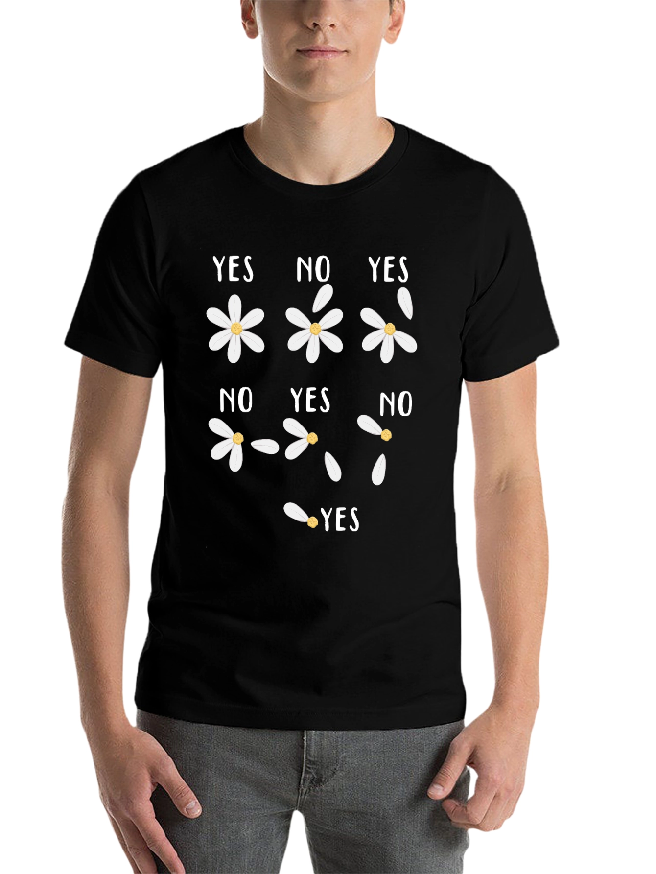 Black Yes No Flower T-Shirt - He Loves Me Not Tee view 7