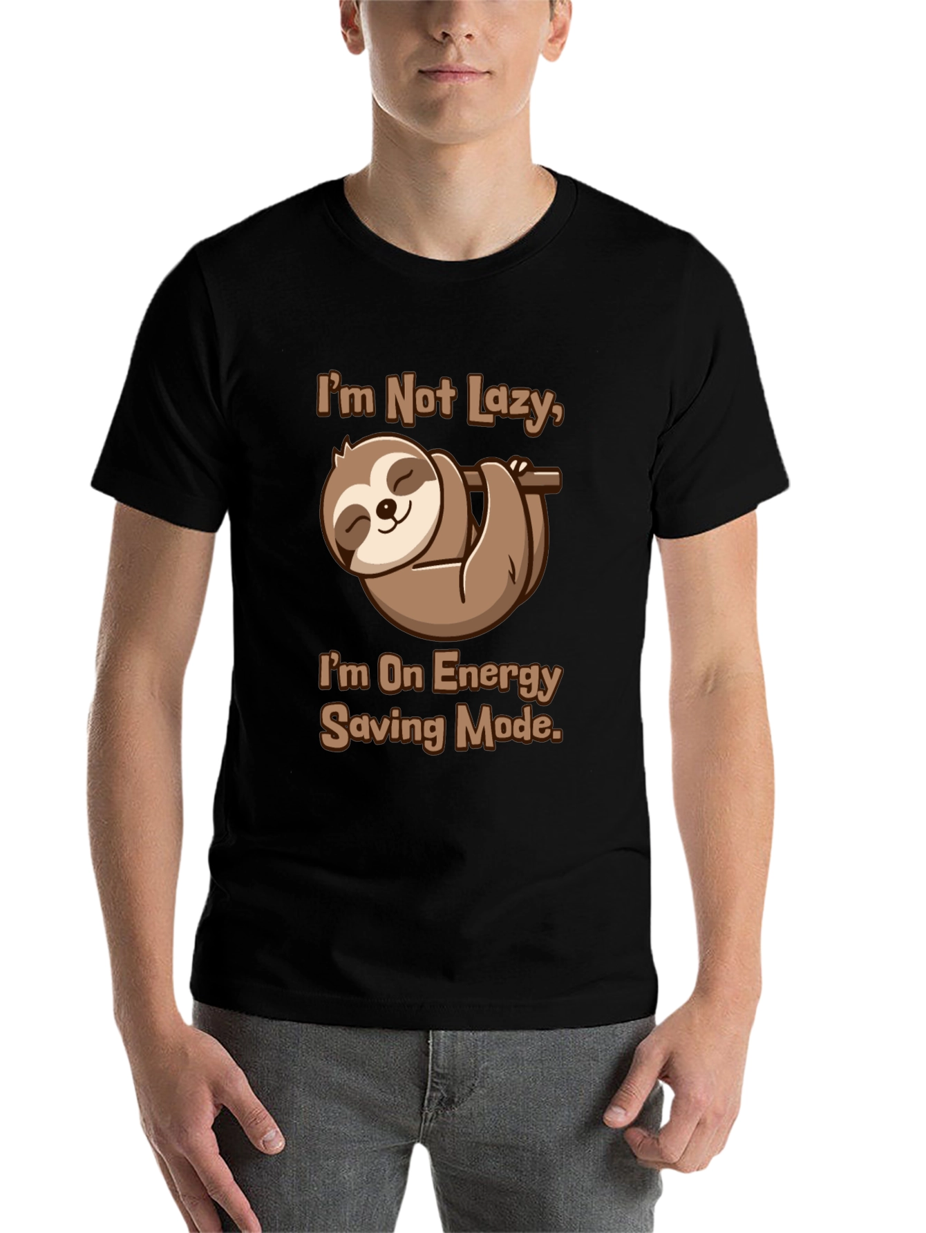 Black Funny Sloth Energy Saving Mode Graphic Tee view 7