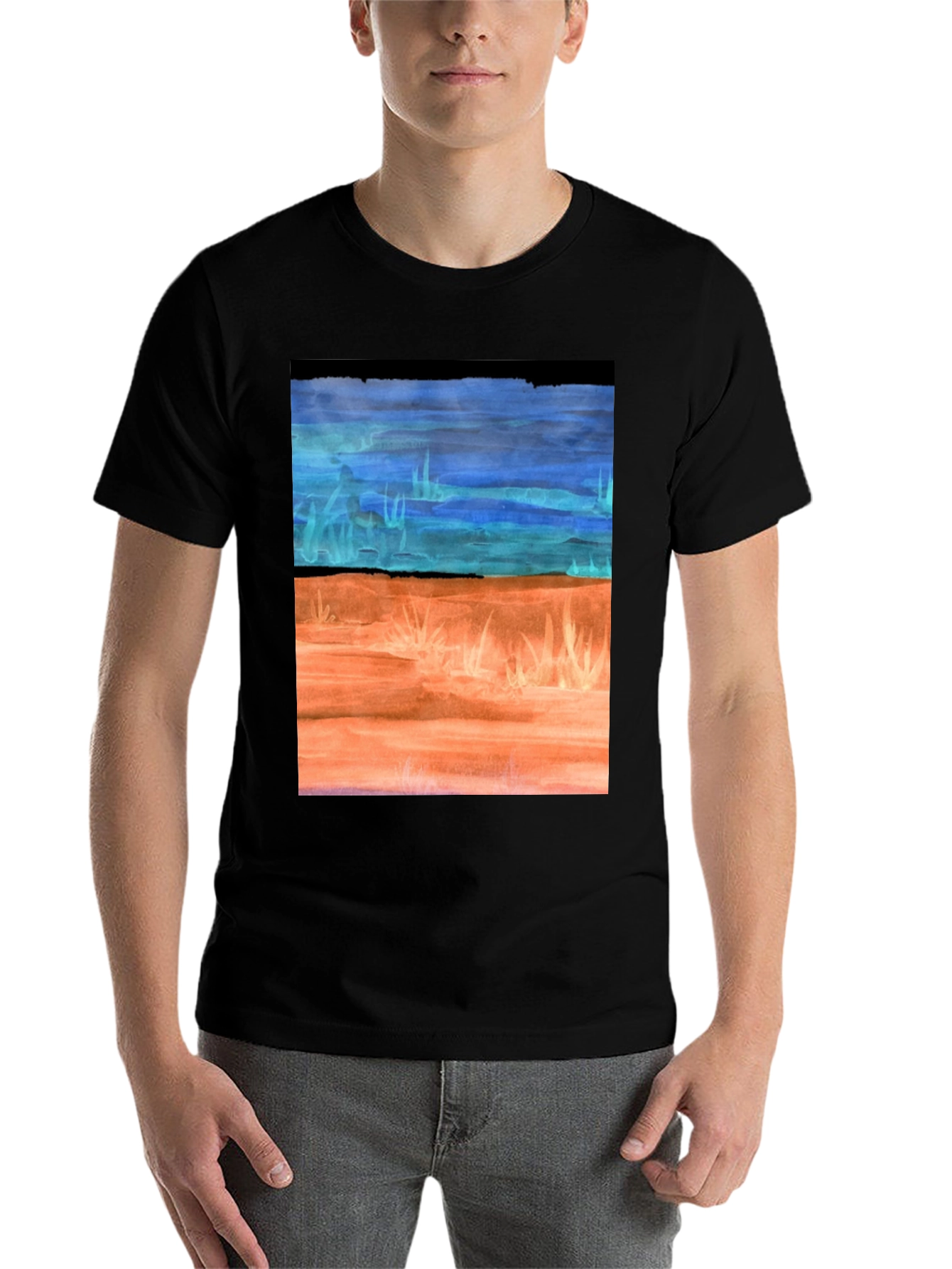 Black Watercolor Landscape T-Shirt - Artsy Graphic Tee view 7