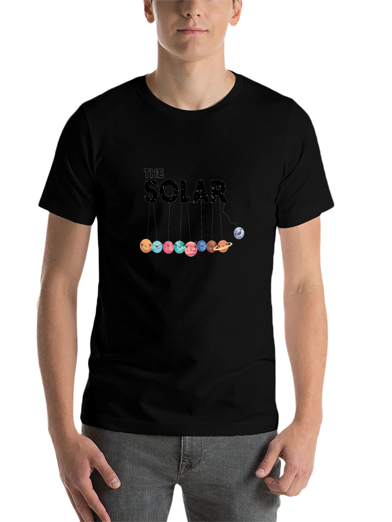 Black Solar System Planets Graphic Black T-Shirt view 7