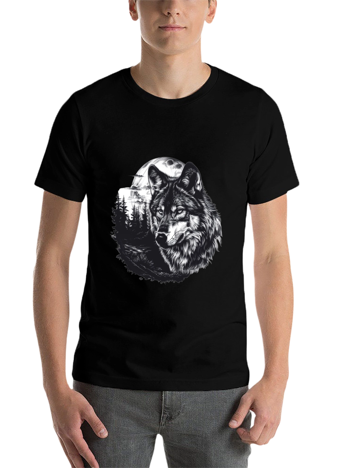 Black Wolf Moon Graphic Tee - Black Cotton T-Shirt view 7