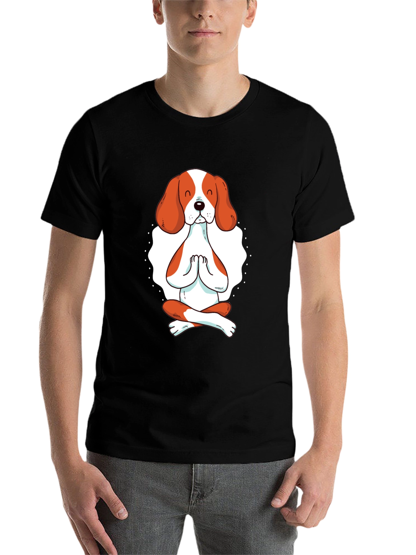 Black Yoga Dog Graphic Tee - Meditating Beagle T-Shirt view 7
