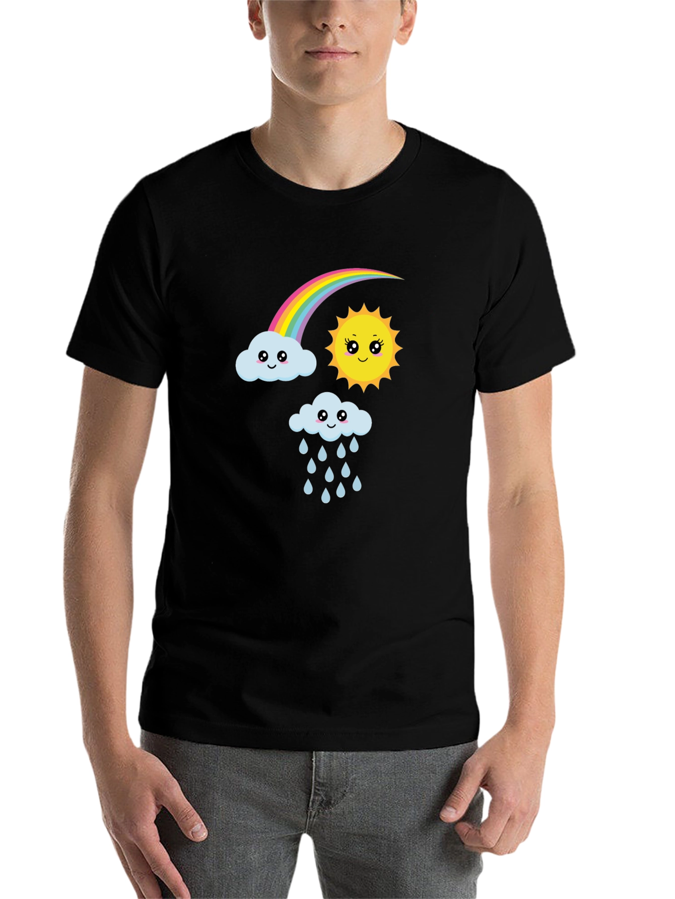 Black Cute Cartoon Weather Graphic Black T-Shirt view 7