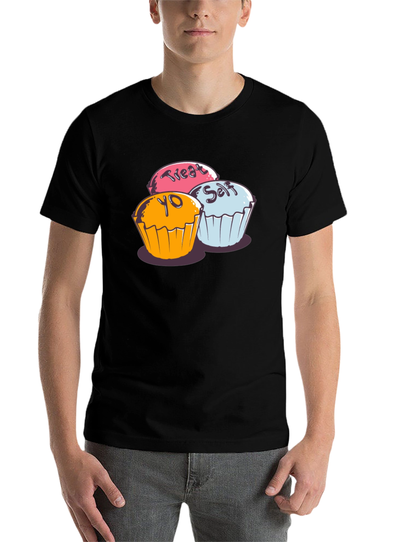 Black Treat Yo Self Cupcake Graphic T-Shirt - Soft Cotton view 7
