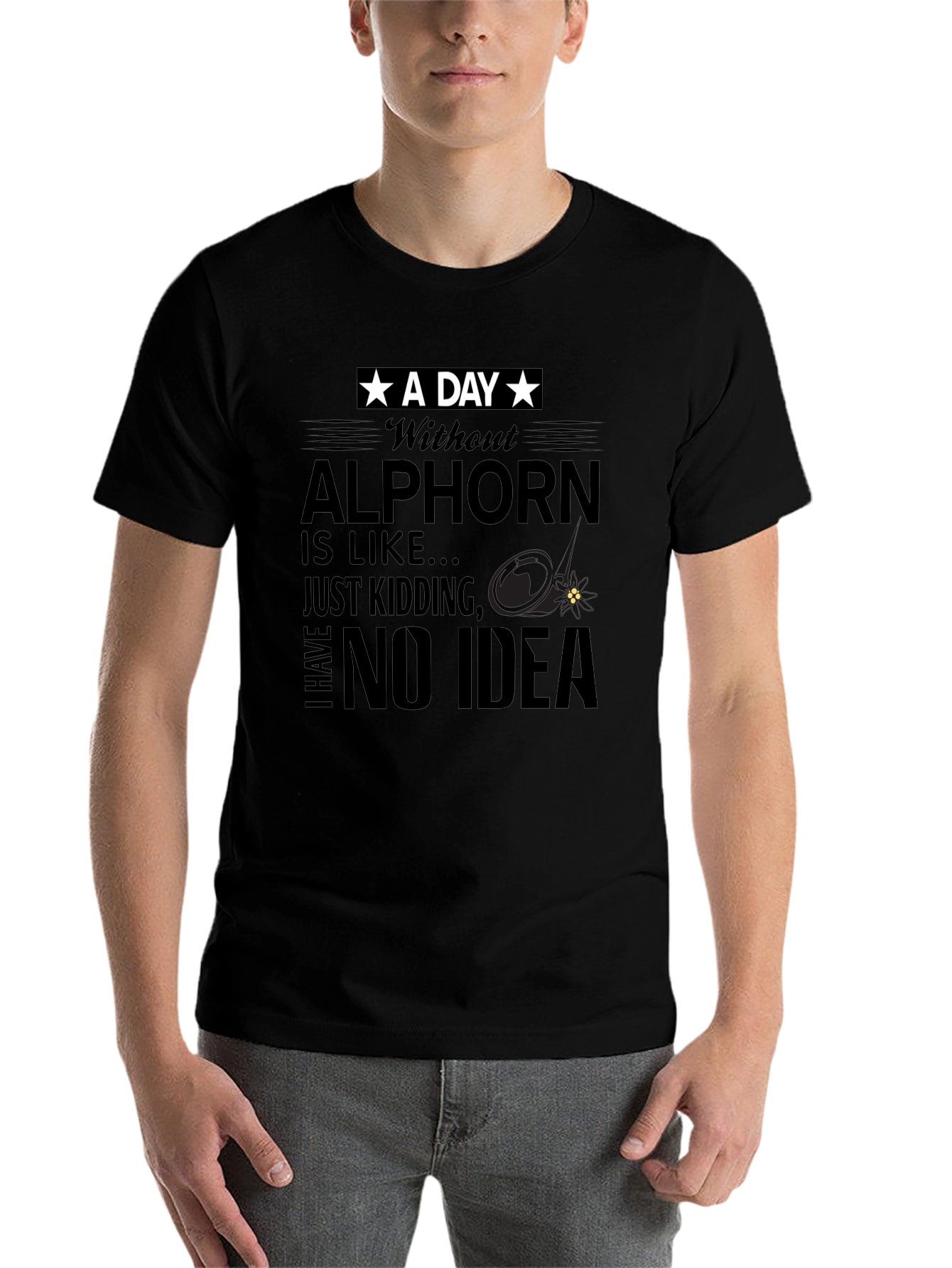 Black Alp Horn T-Shirt, Funny Music Tee view 7