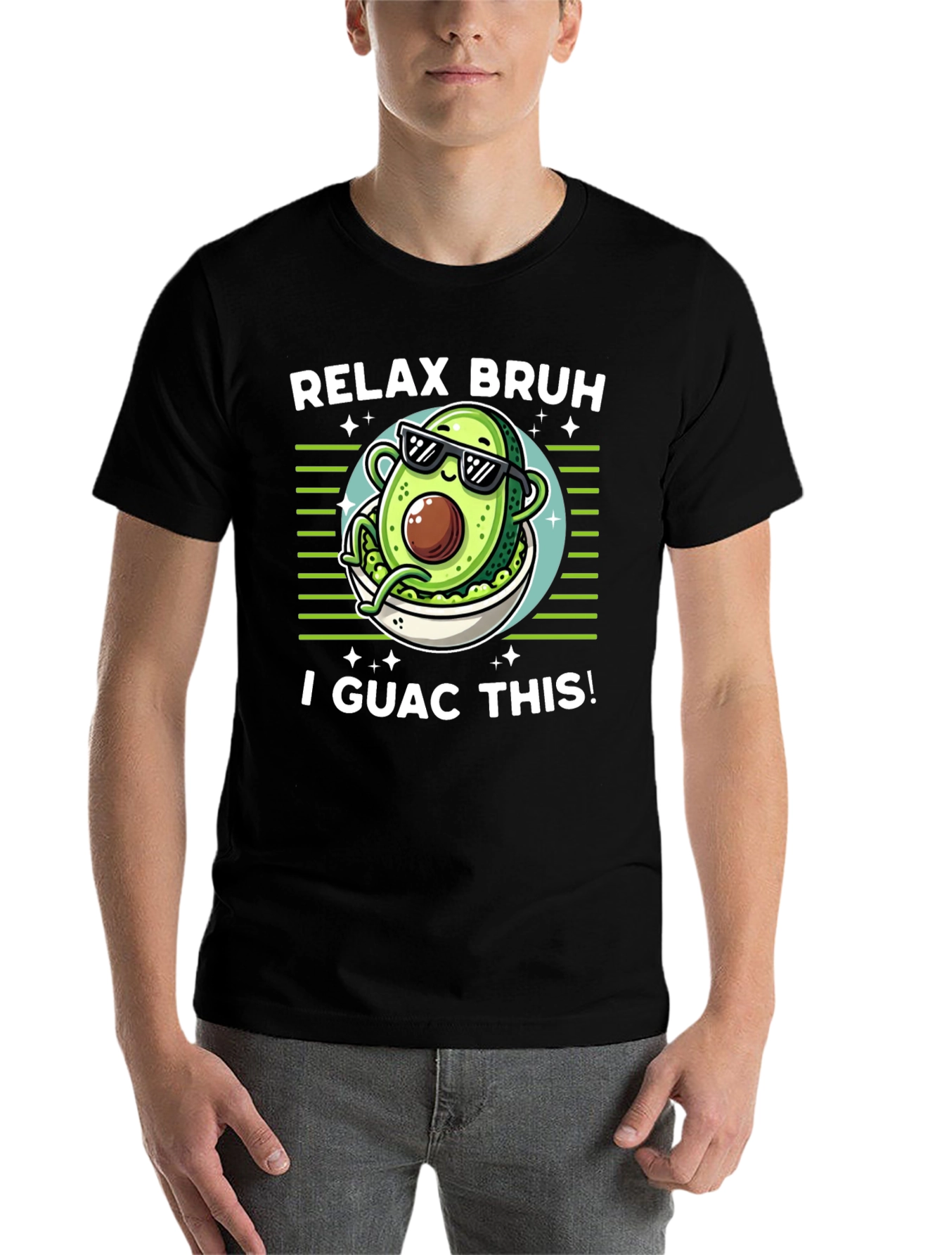 Black Relax Bruh I Guac This! Avocado T-Shirt view 7