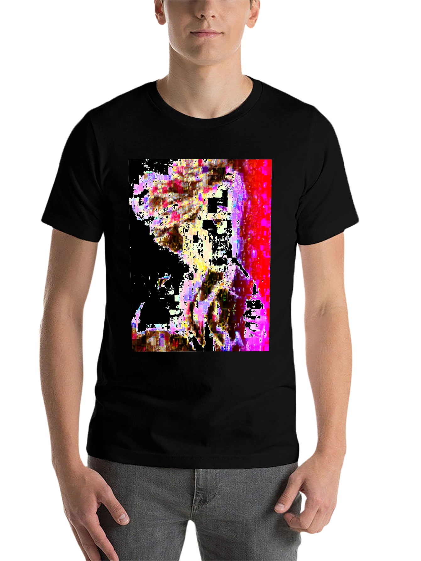 Black Abstract Glitch Art Black T-Shirt view 7