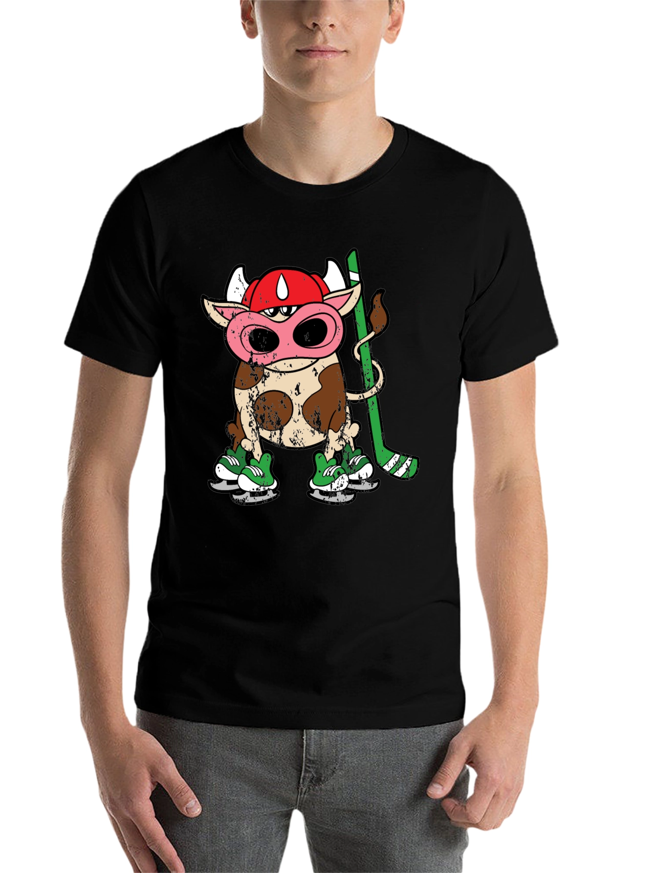 Black Cow Hockey Player T-Shirt view 7
