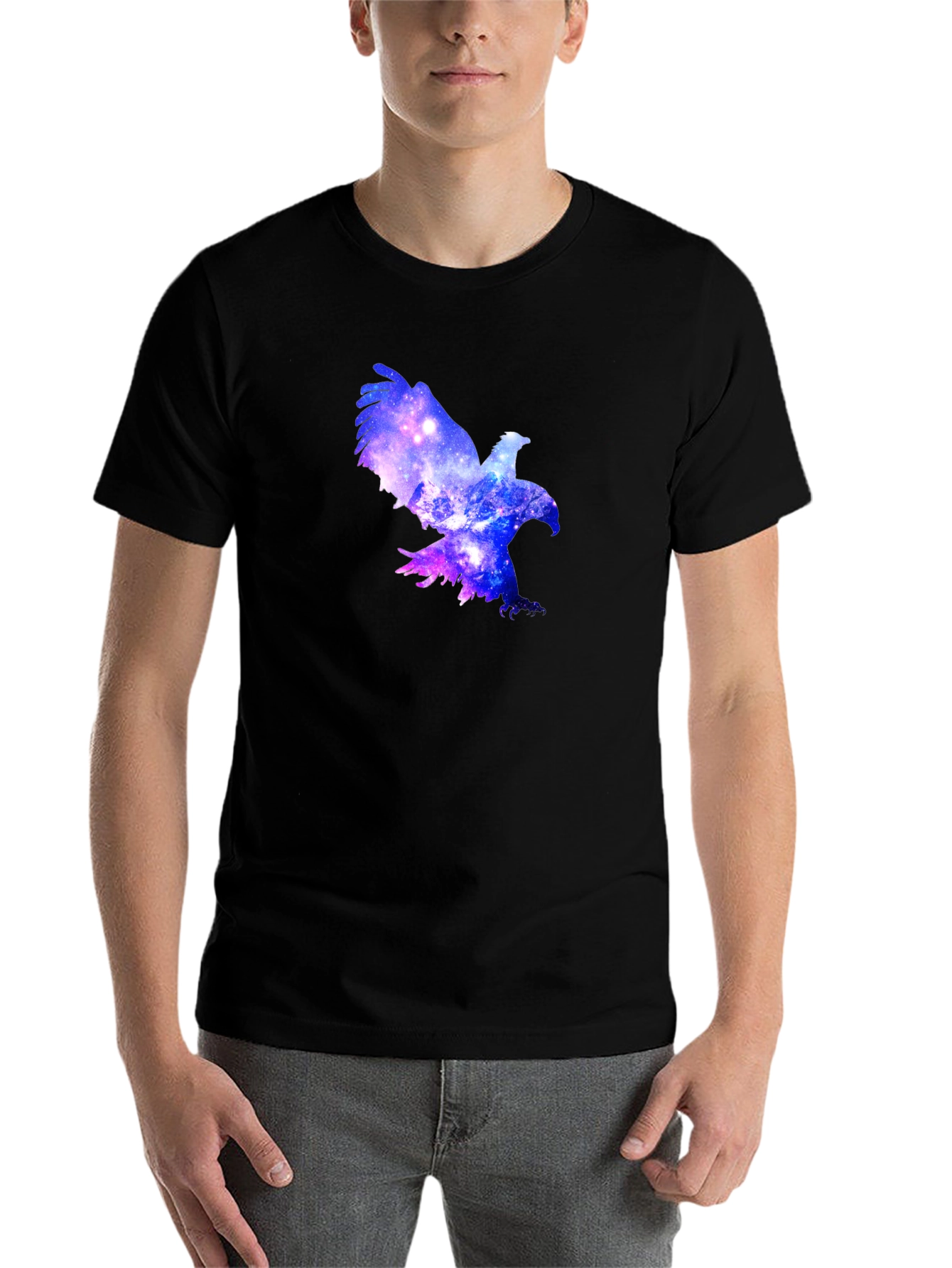 Black Galaxy Eagle Black T-Shirt - Unique Graphic Tee view 7