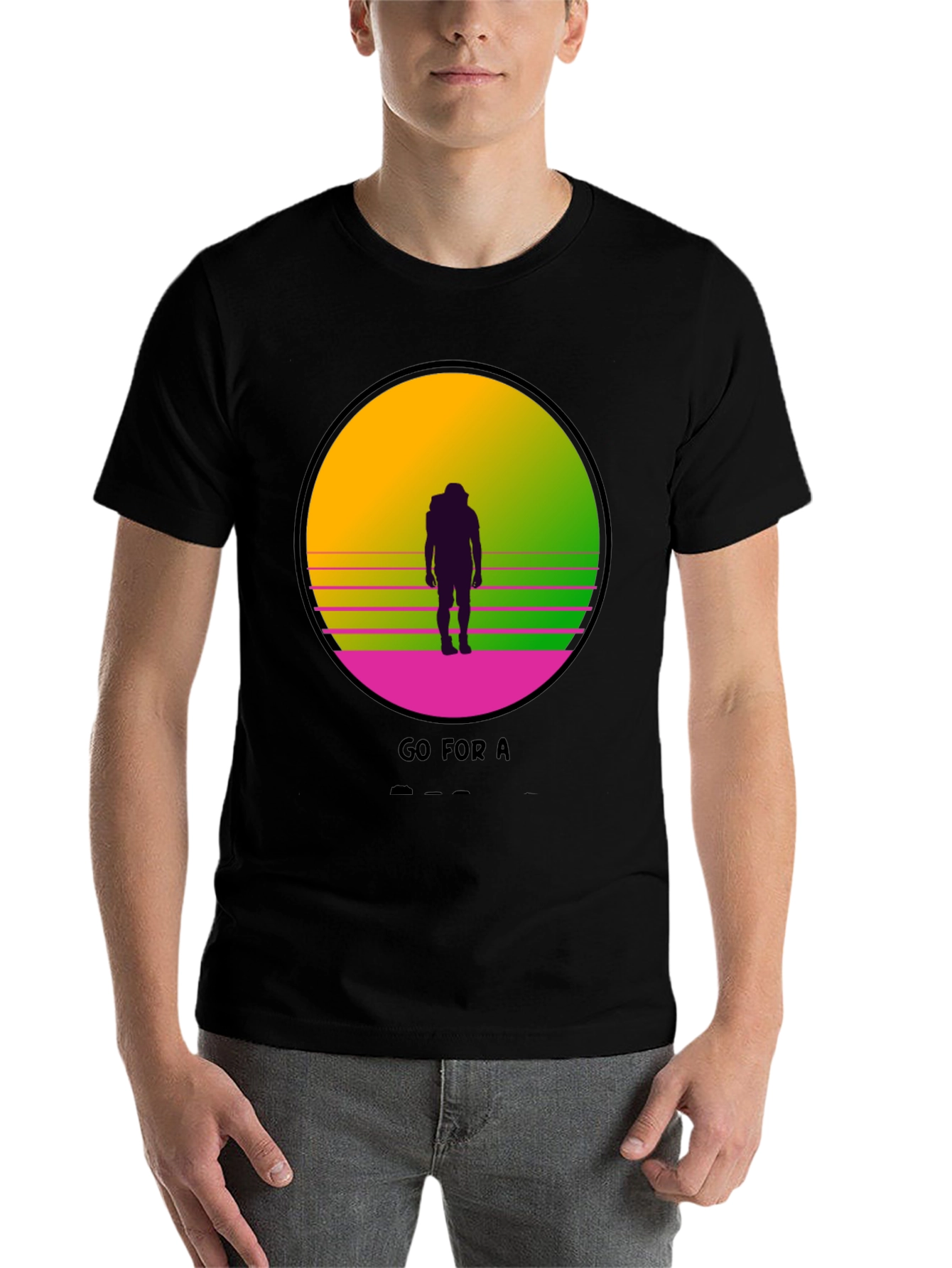 Black Retro Sunset Hiker Graphic T-Shirt view 7
