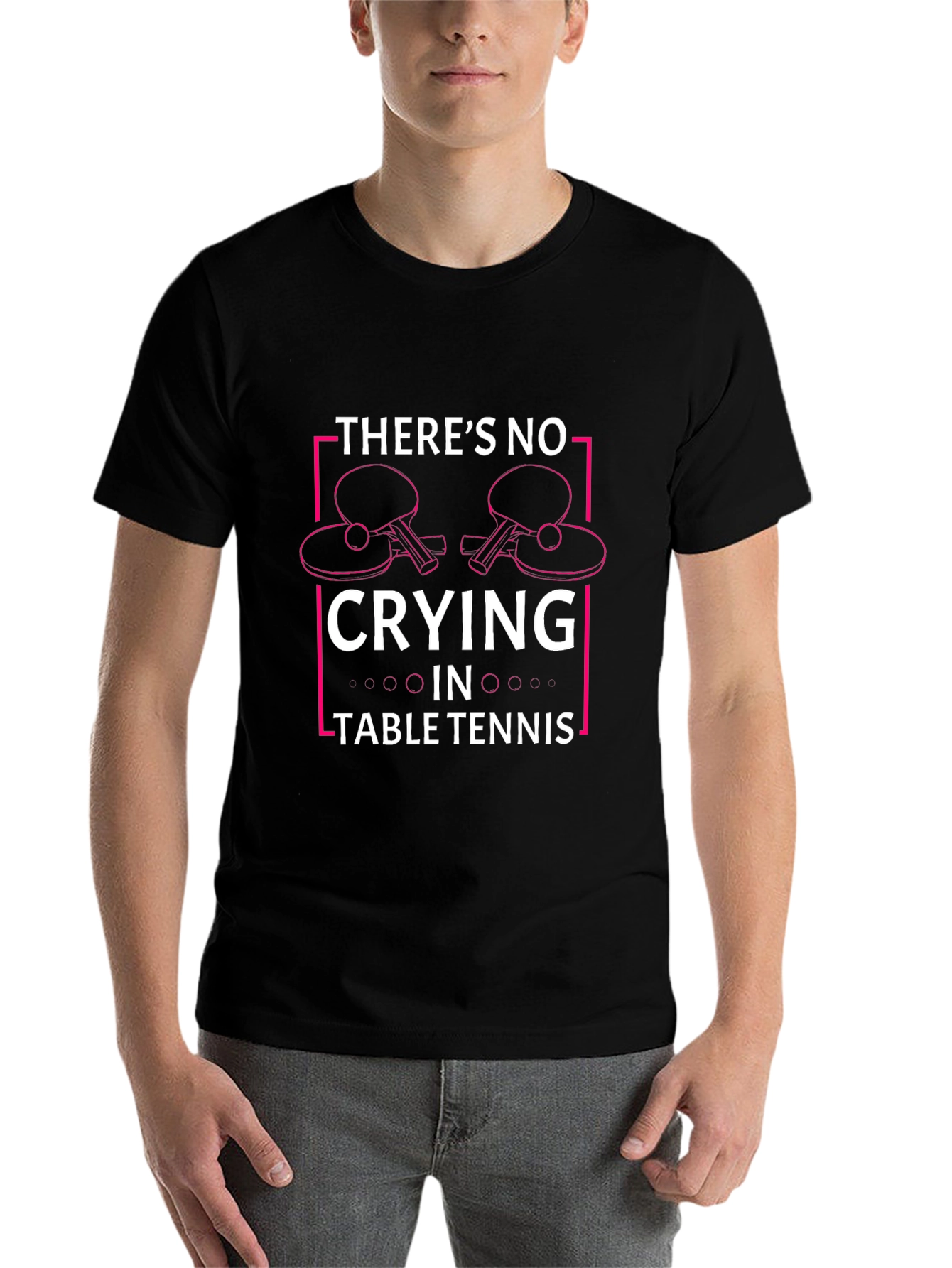 Black There's No Crying in Table Tennis T-Shirt view 7
