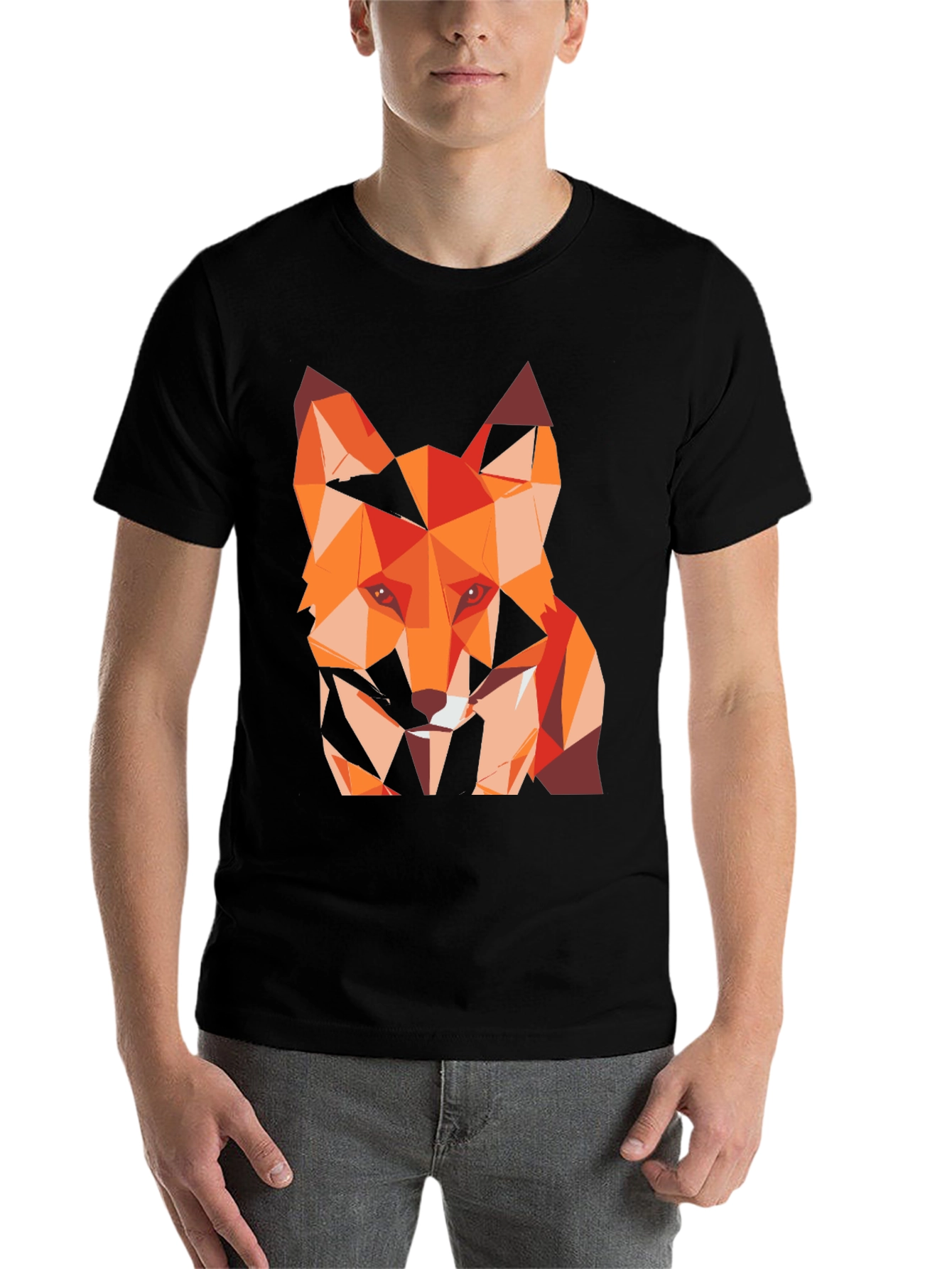 Black Geometric Fox Graphic Tee - Stylish Men's T-Shirt view 7