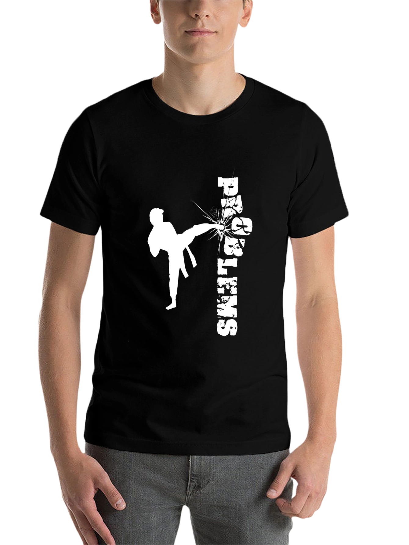 Black Martial Arts Graphic Tee - High Kick Design view 7