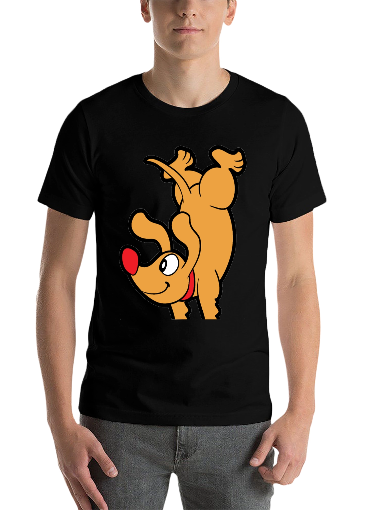 Black Upside Down Dog Cartoon Graphic T-Shirt view 7