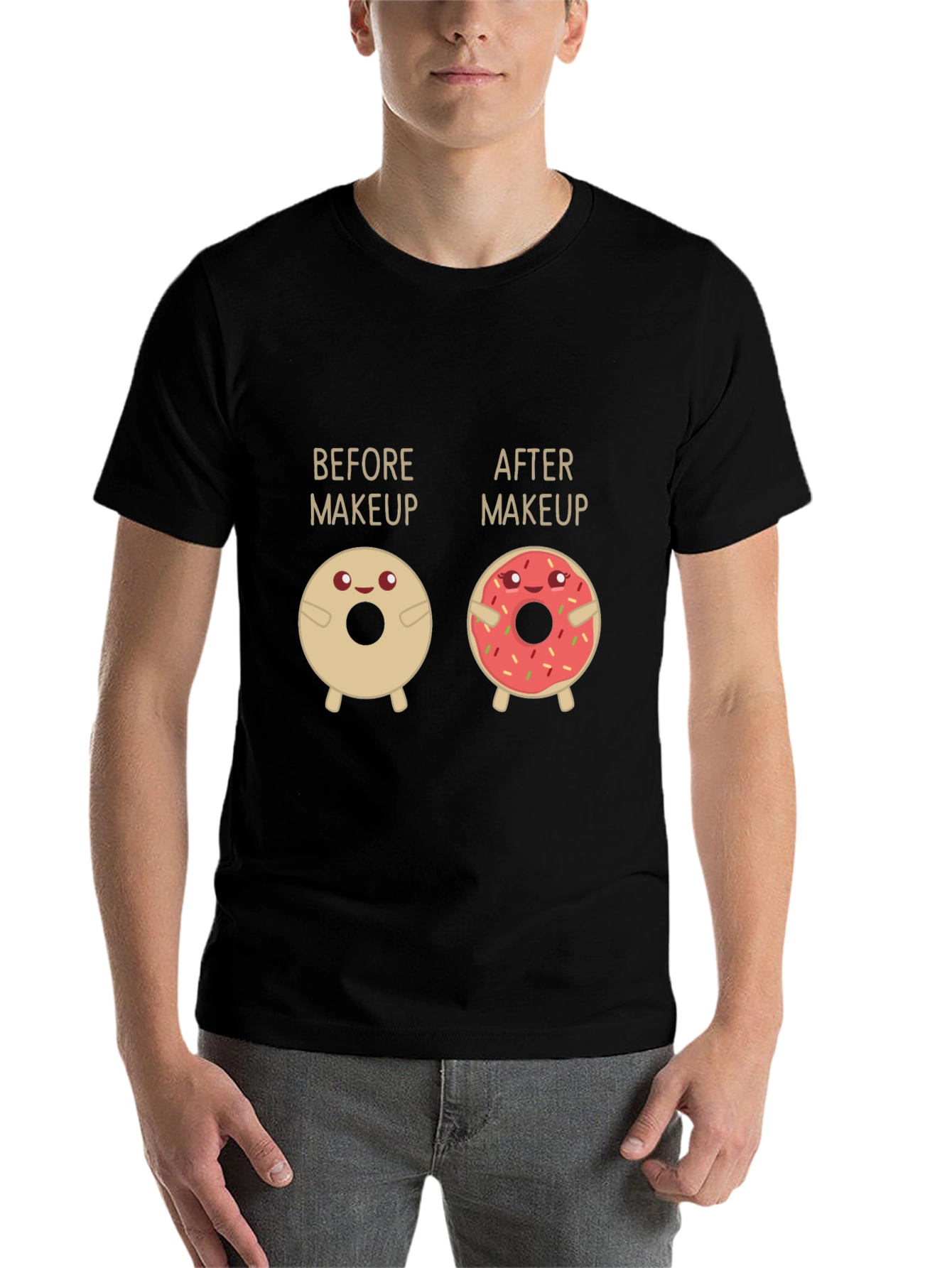 Black Before & After Makeup Donut Funny T-Shirt view 7