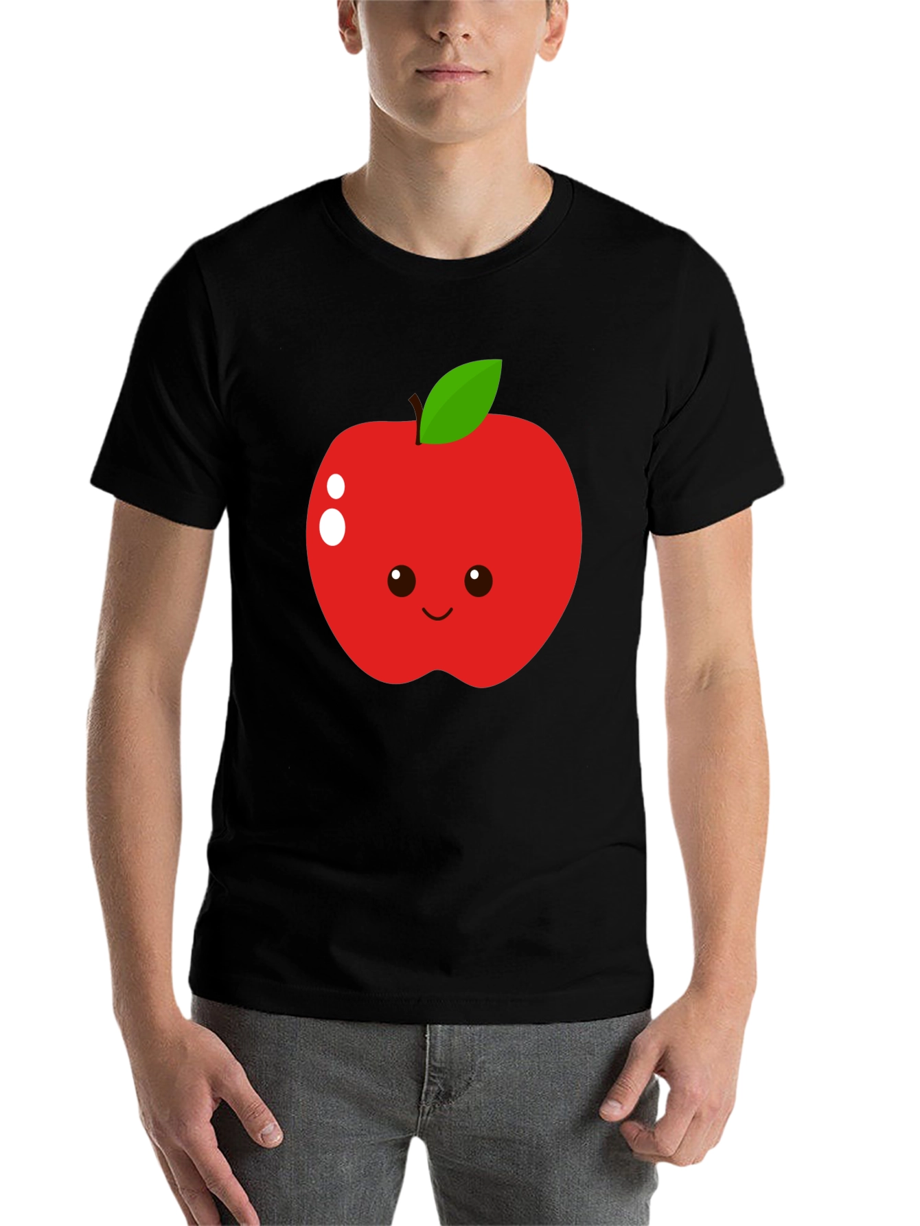 Black Cute Apple Graphic T-Shirt - Black Cotton Blend Tee view 7