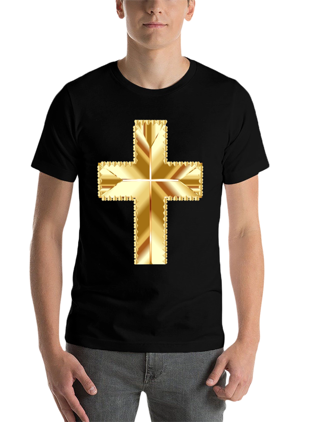 Black Golden Cross Graphic Tee - Stylish Religious Apparel view 7