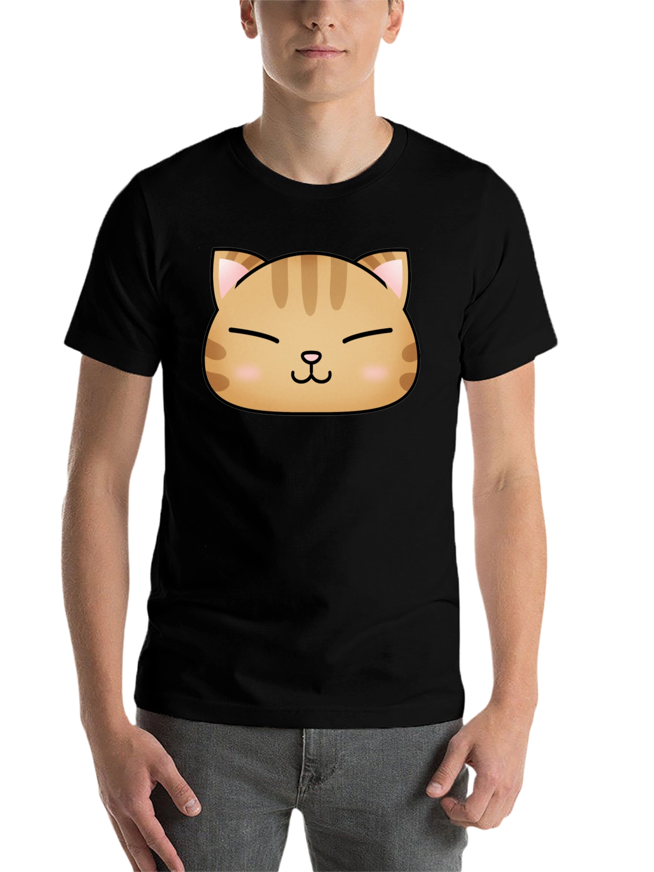Black Cute Cat Face Graphic Print Black T-Shirt view 7