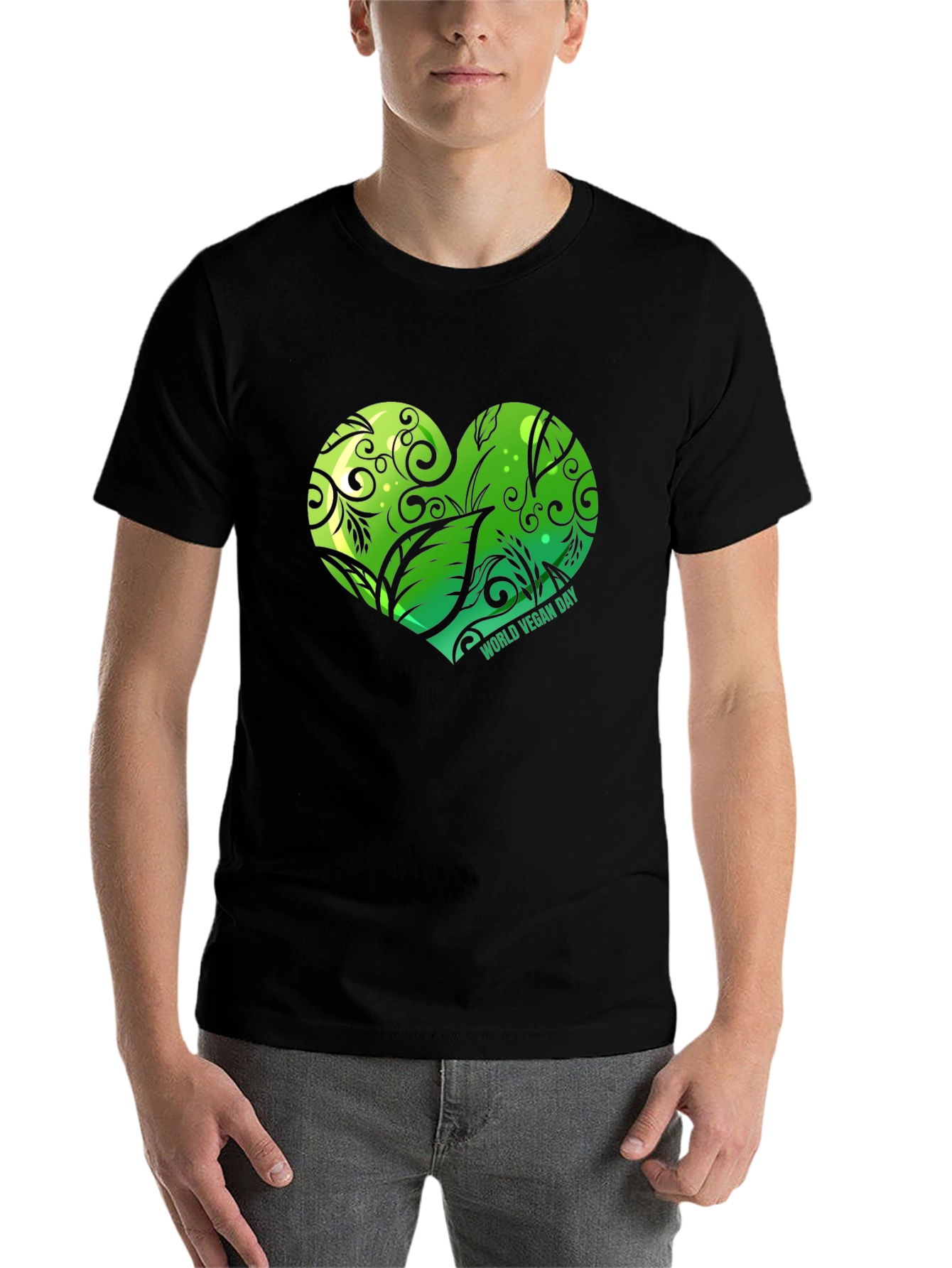 Vegan Day Heart Graphic T-Shirt - Black - 7