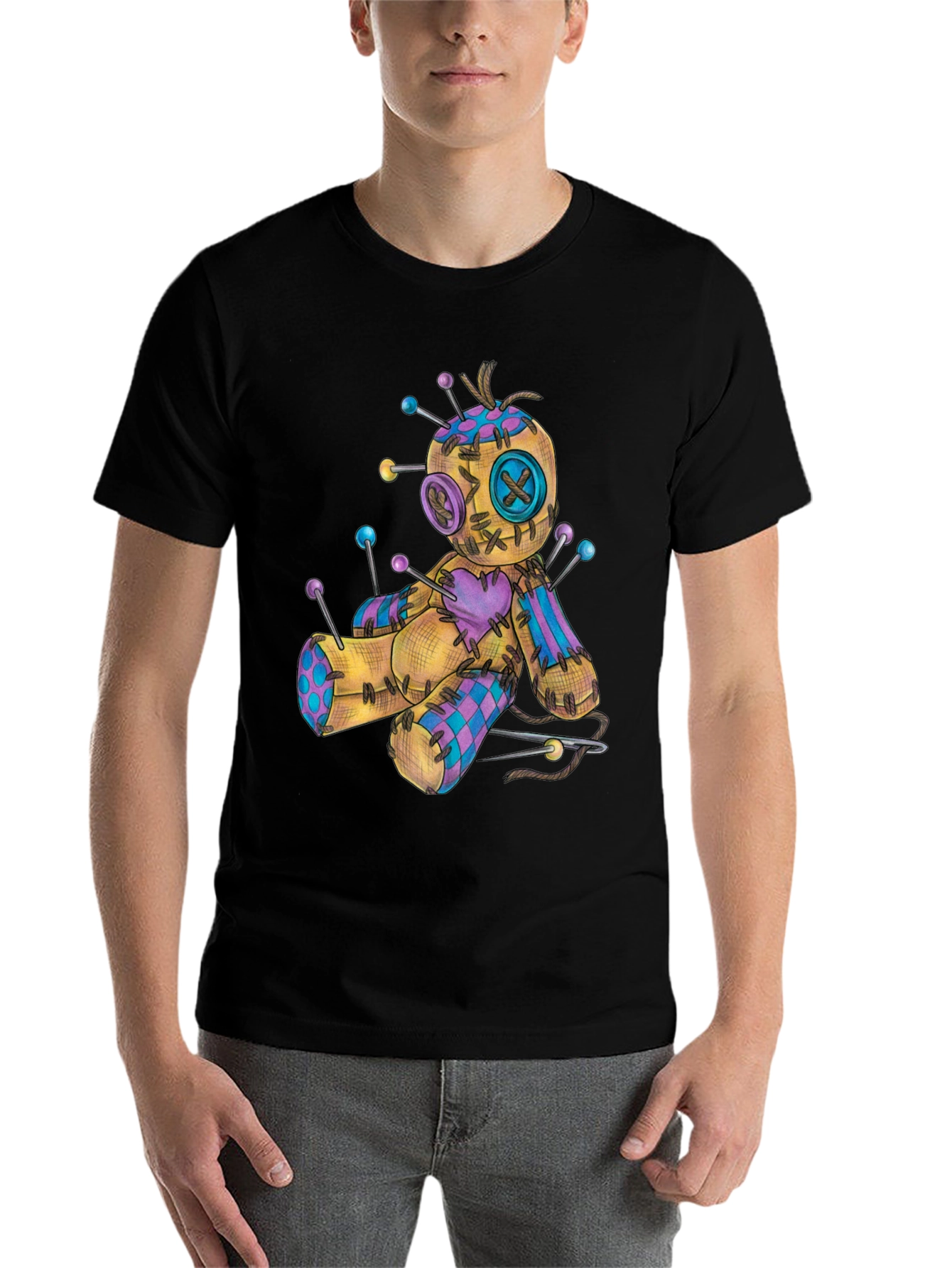 Black Voodoo Doll Graphic Tee - Black Cotton Shirt view 7
