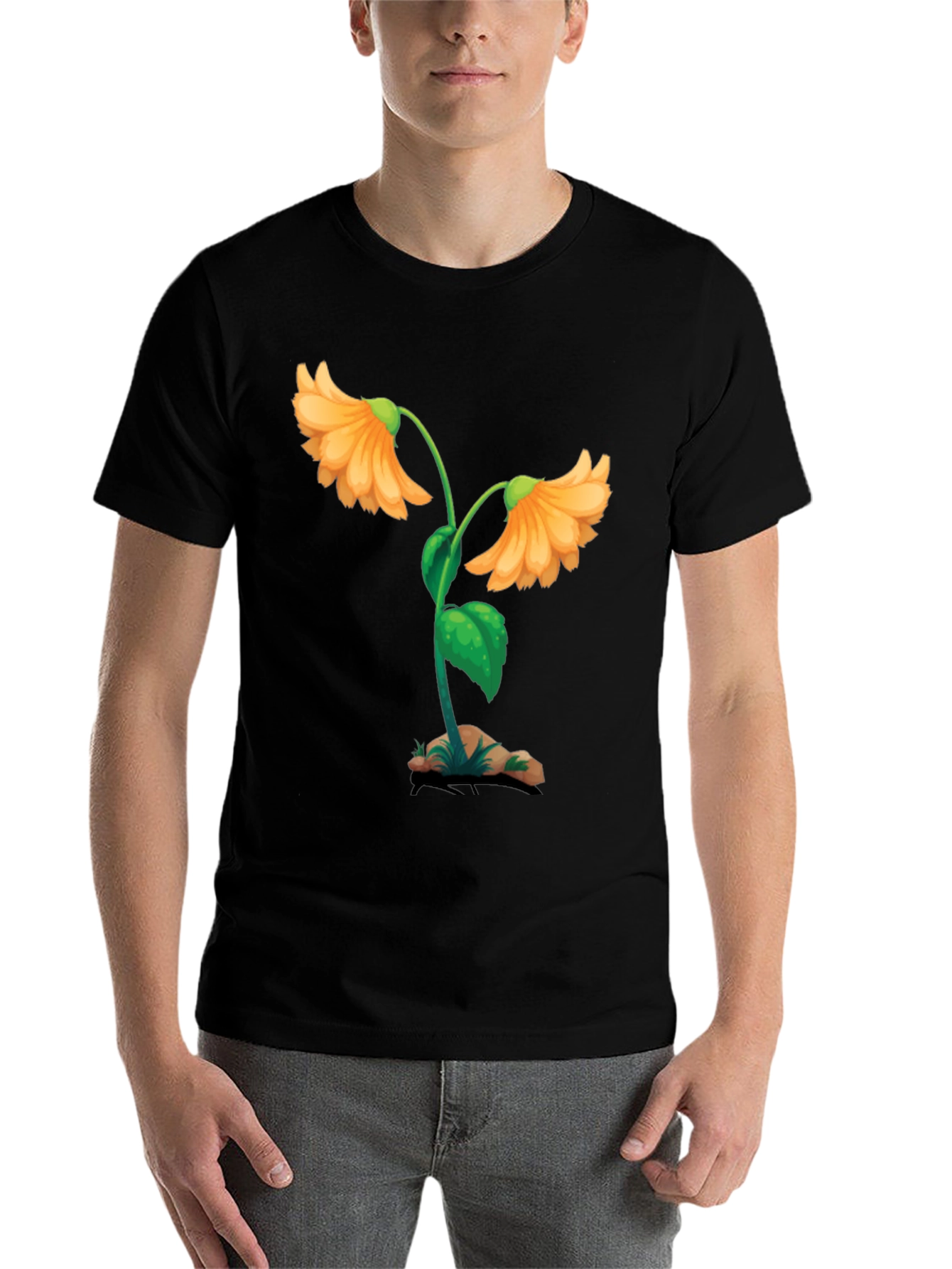 Black Floral Graphic Black T-Shirt - Unique Design view 7