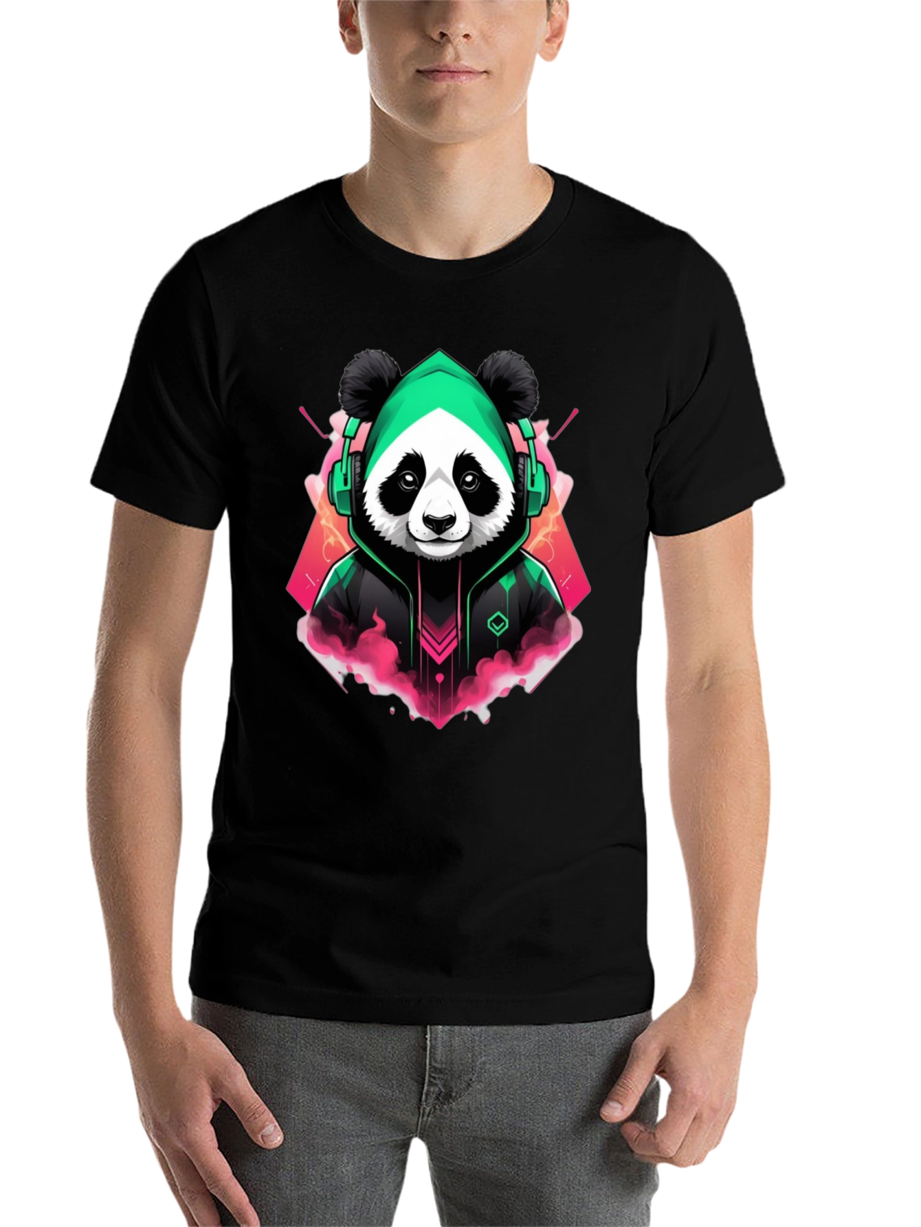 Black Cool Panda Gamer Graphic Tee - Black Cotton Blend view 7
