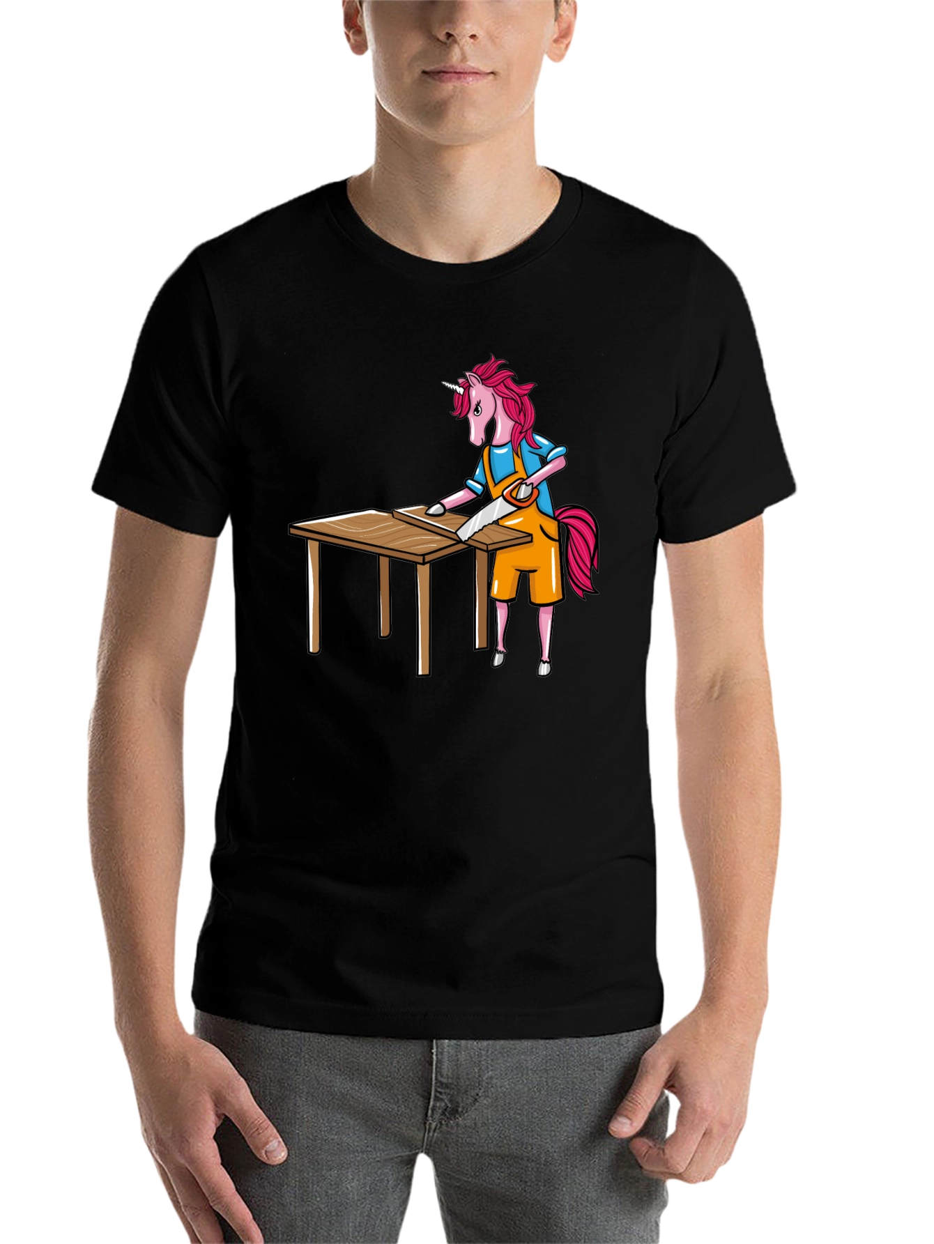 Black Unicorn Carpenter Graphic Tee - Black Cotton T-Shirt view 7