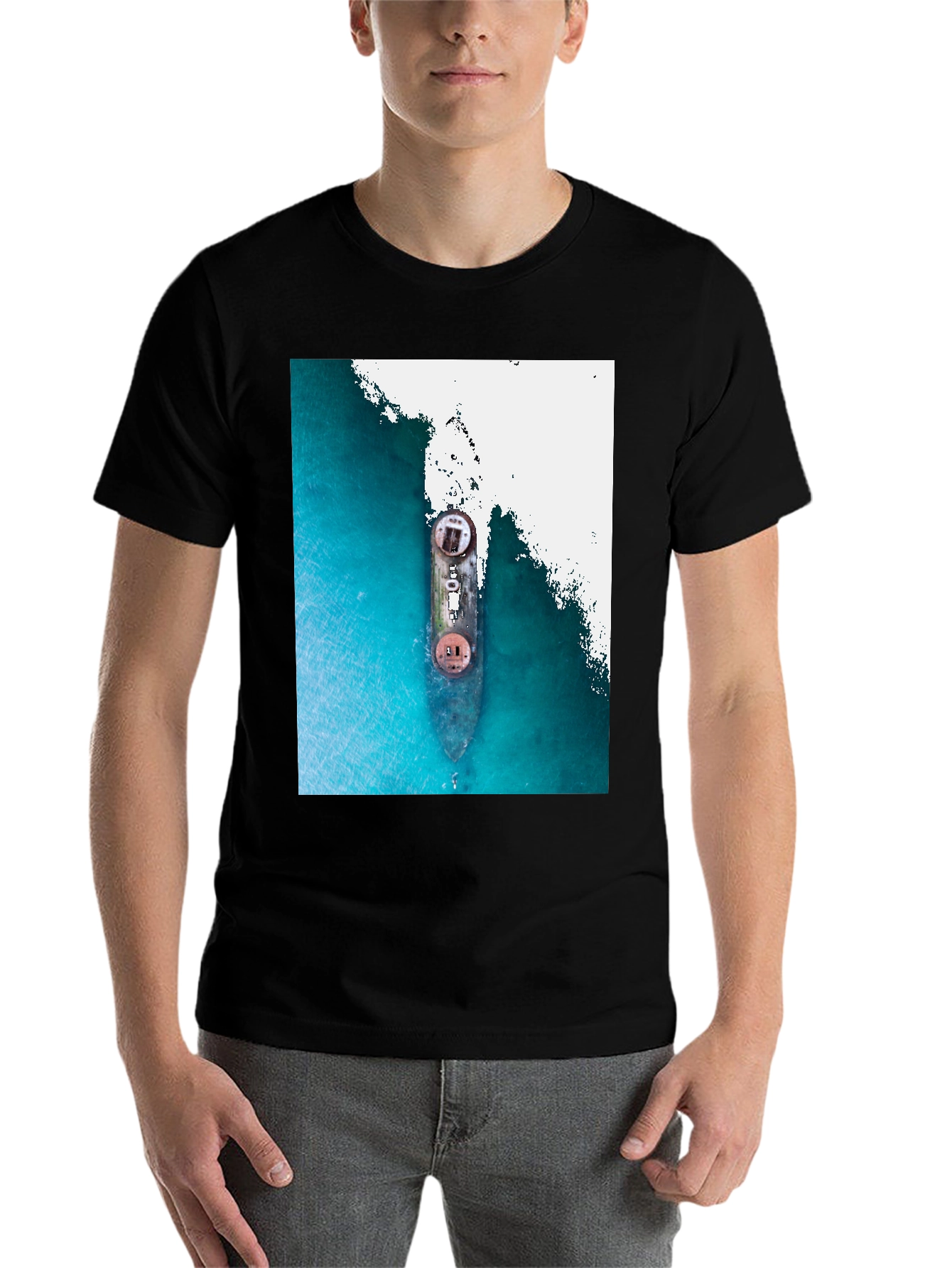 Black Sunken Ship Graphic T-Shirt view 7