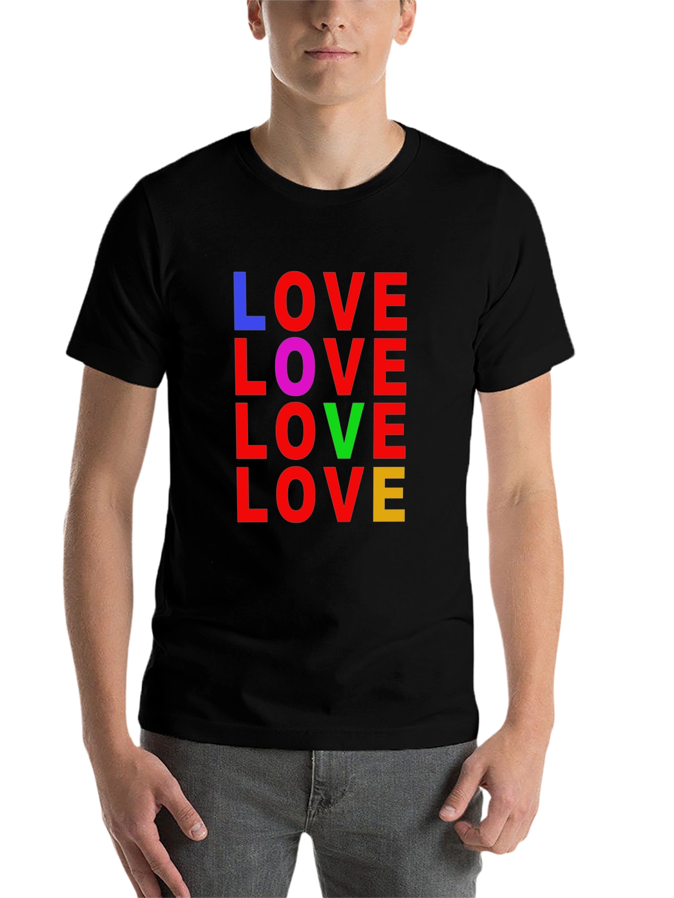 Black Colorful LOVE Graphic Tee - Unisex Black T-Shirt view 7