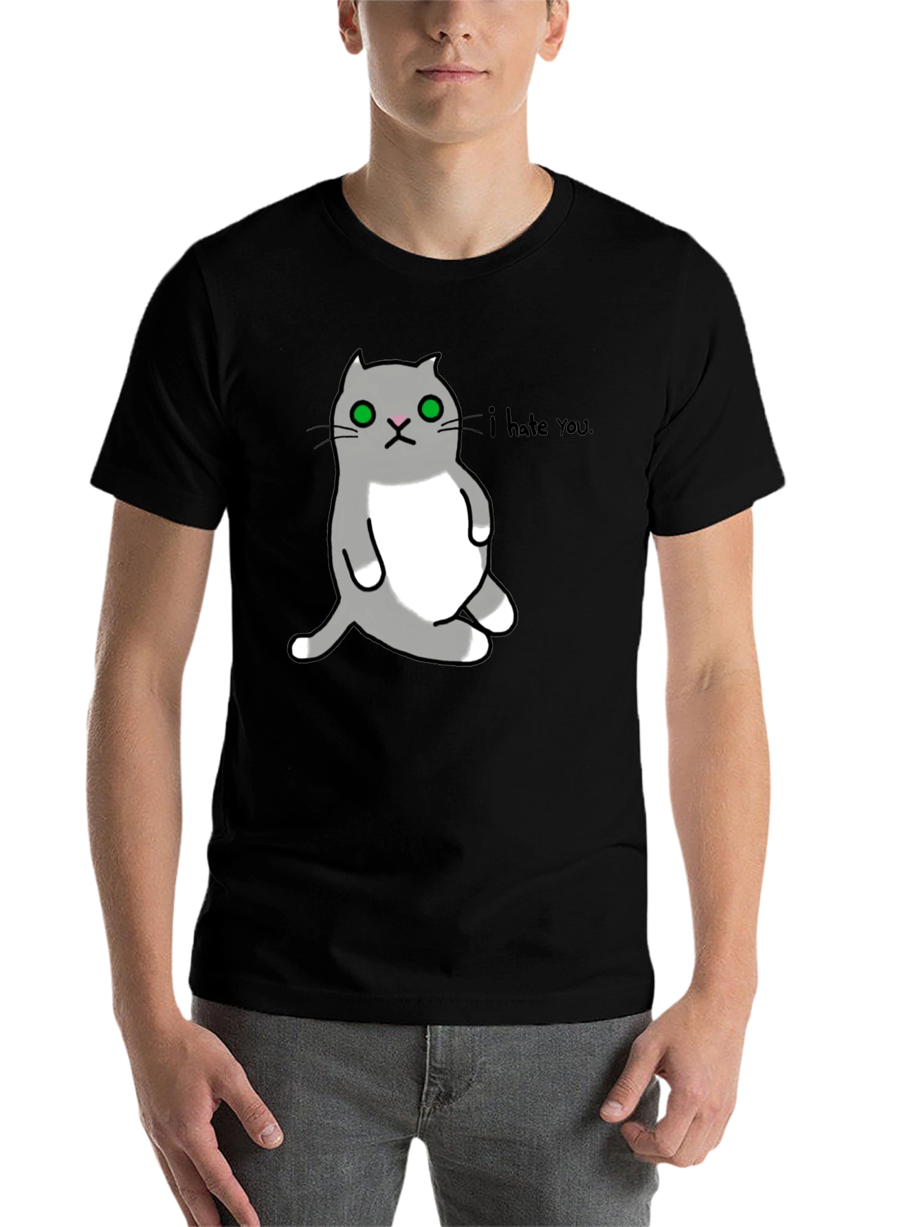Black I Hate You Cat Graphic T-Shirt view 7