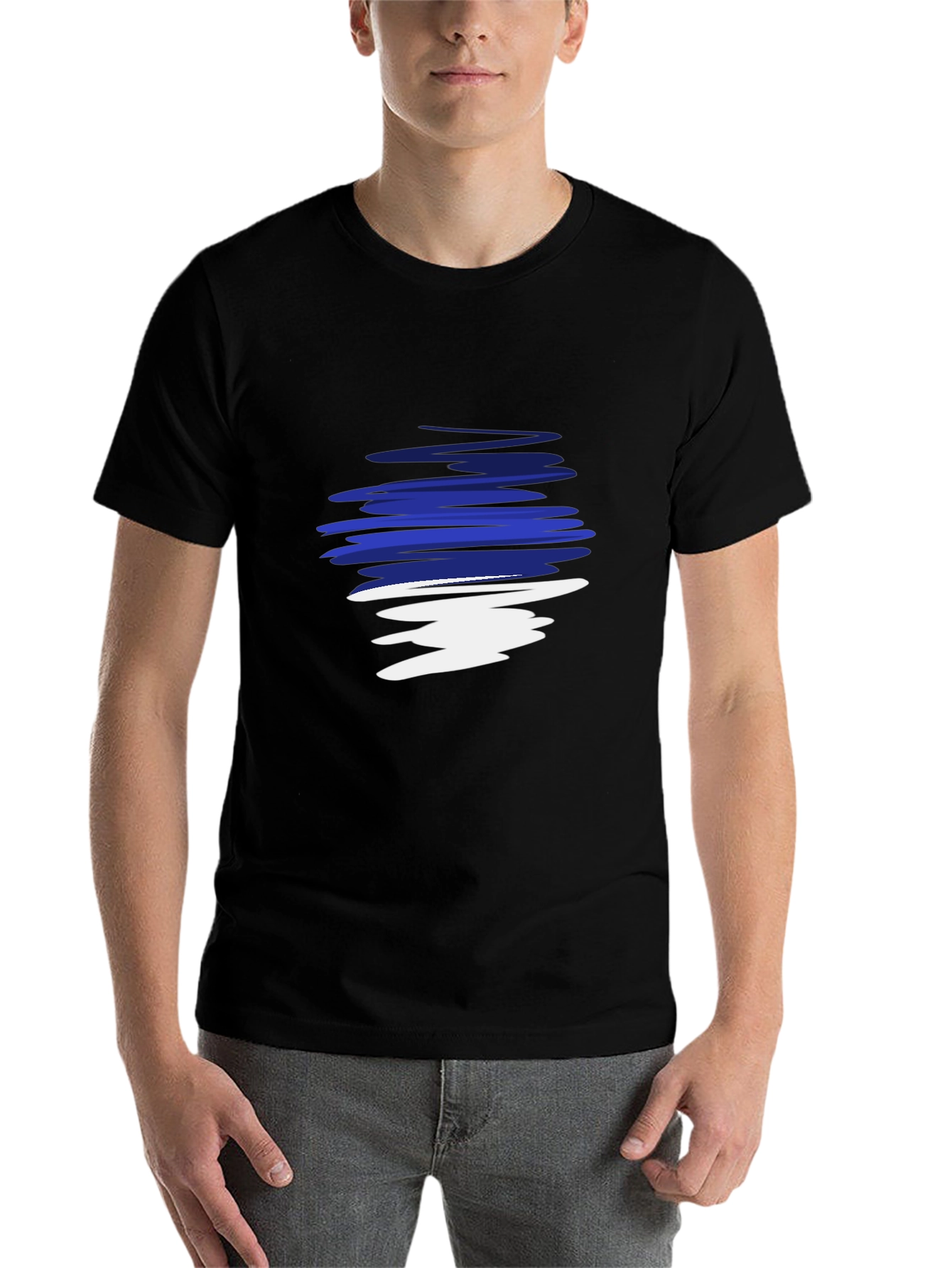 Men's Black Graphic Tee - Abstract Blue & White Design - 7