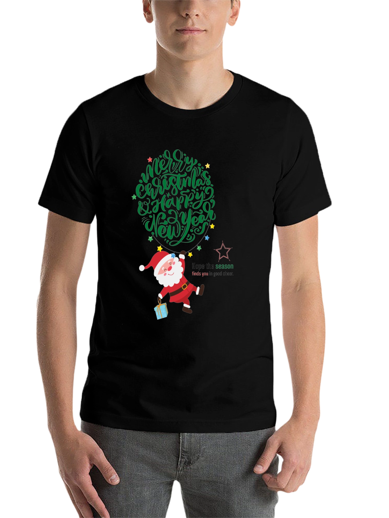 Black Festive Santa Graphic Tee - Merry Christmas & Happy New Year view 7