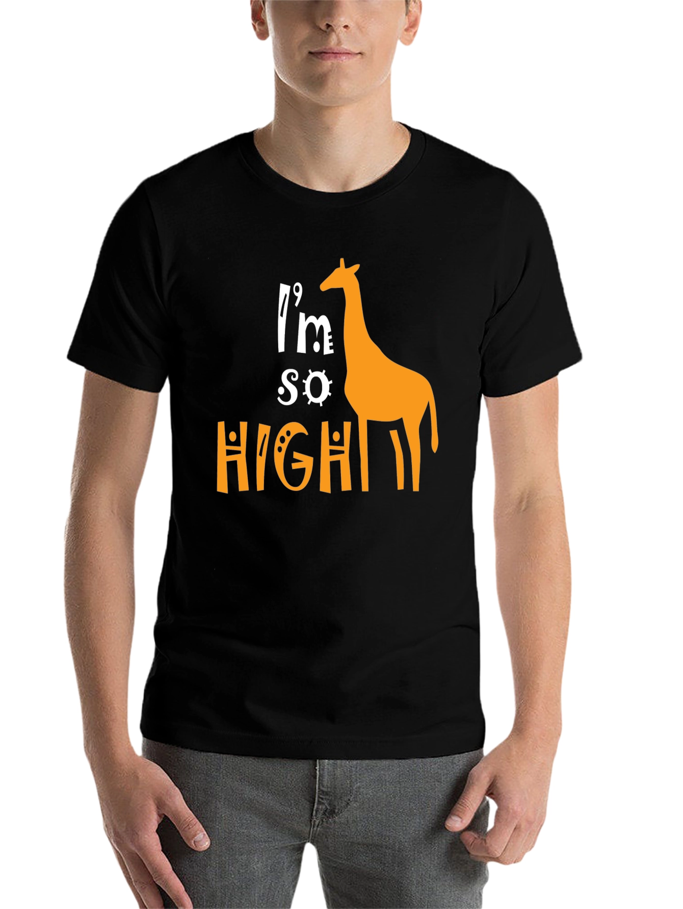 Black I'm So High Giraffe Graphic T-Shirt - Novelty Tee view 7