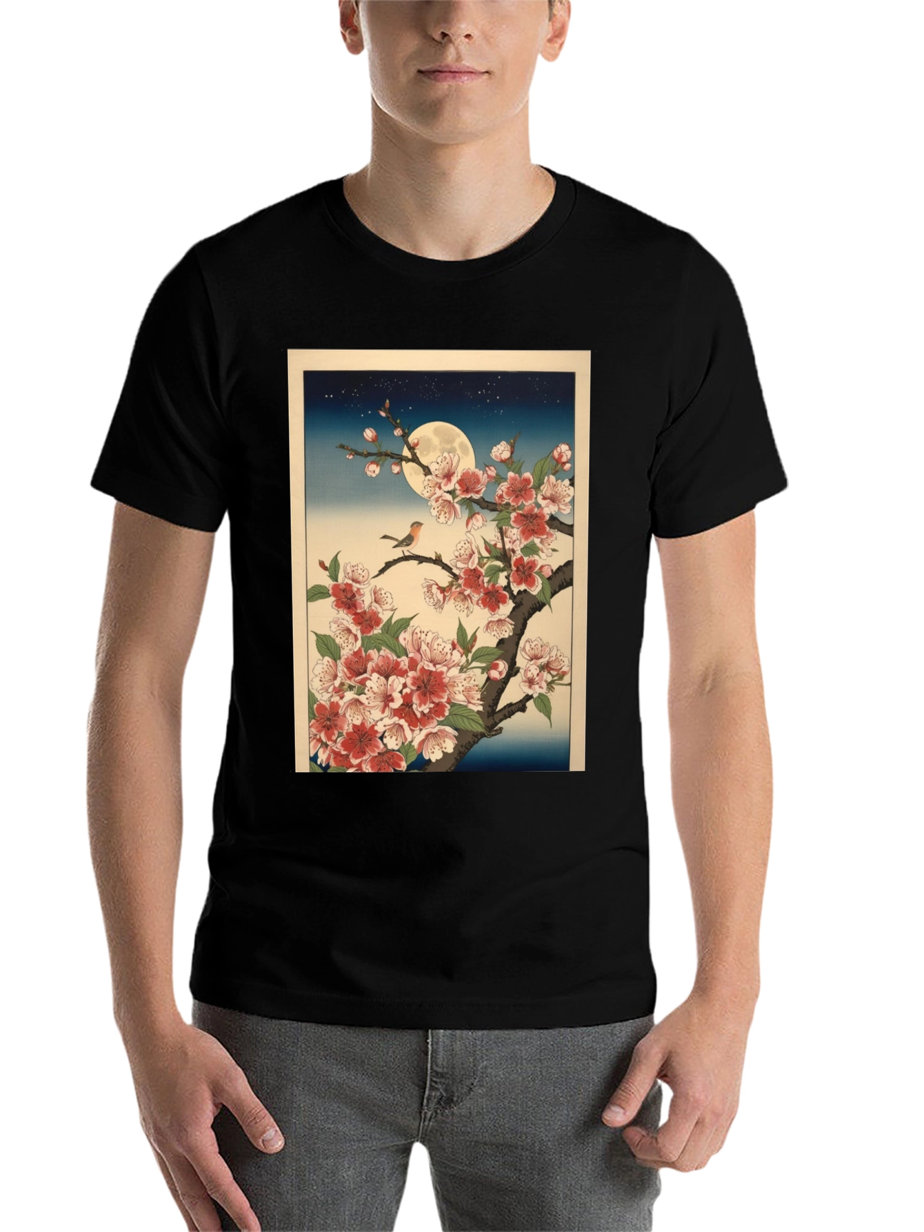 Black Cherry Blossom Moon T-Shirt view 7