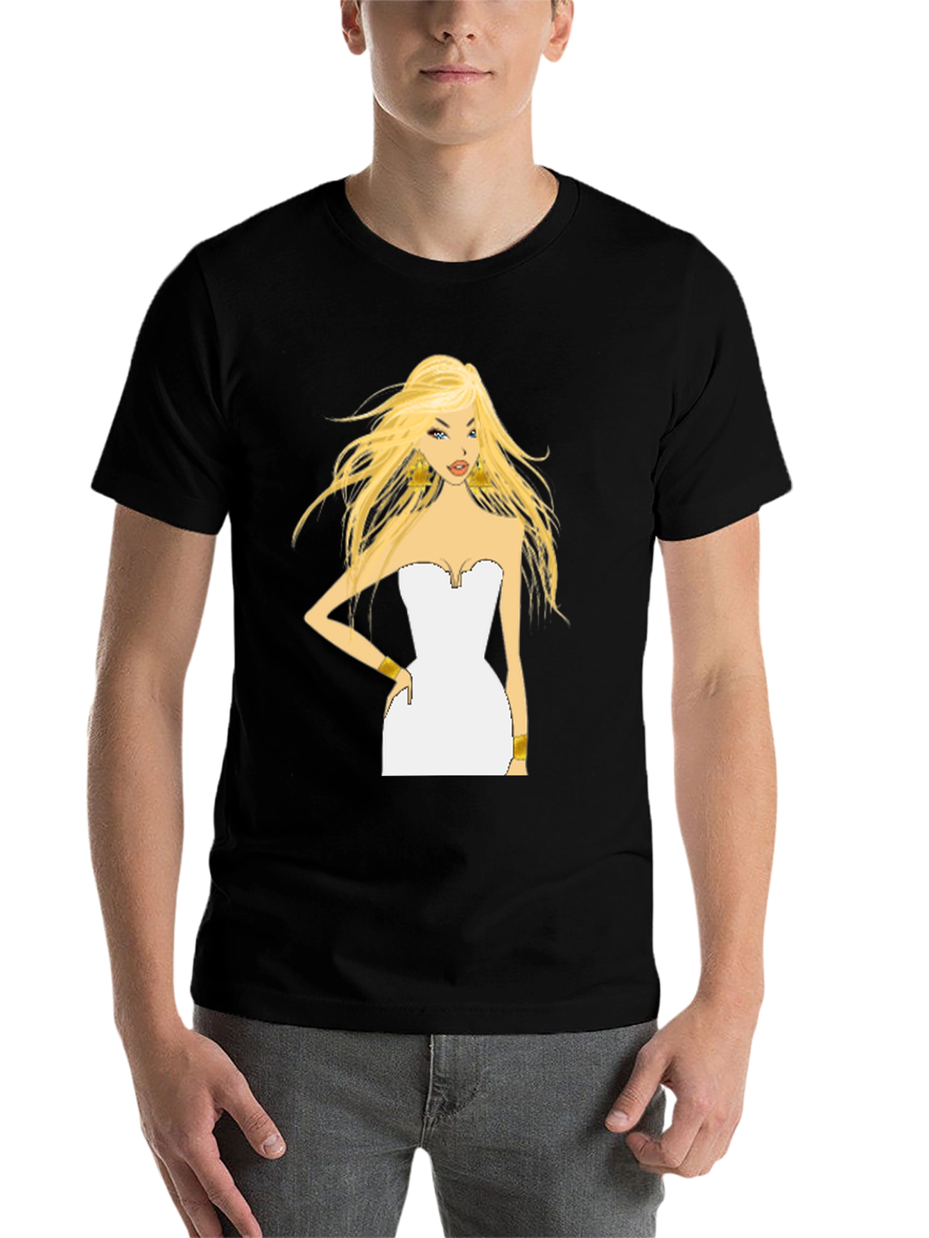Black Blonde Cartoon Woman Black T-Shirt view 7